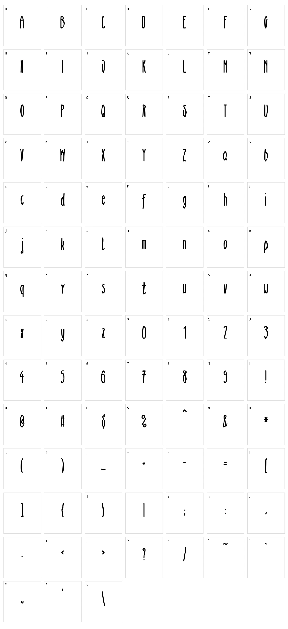 zai Thin Handwritten Lettering Character Set