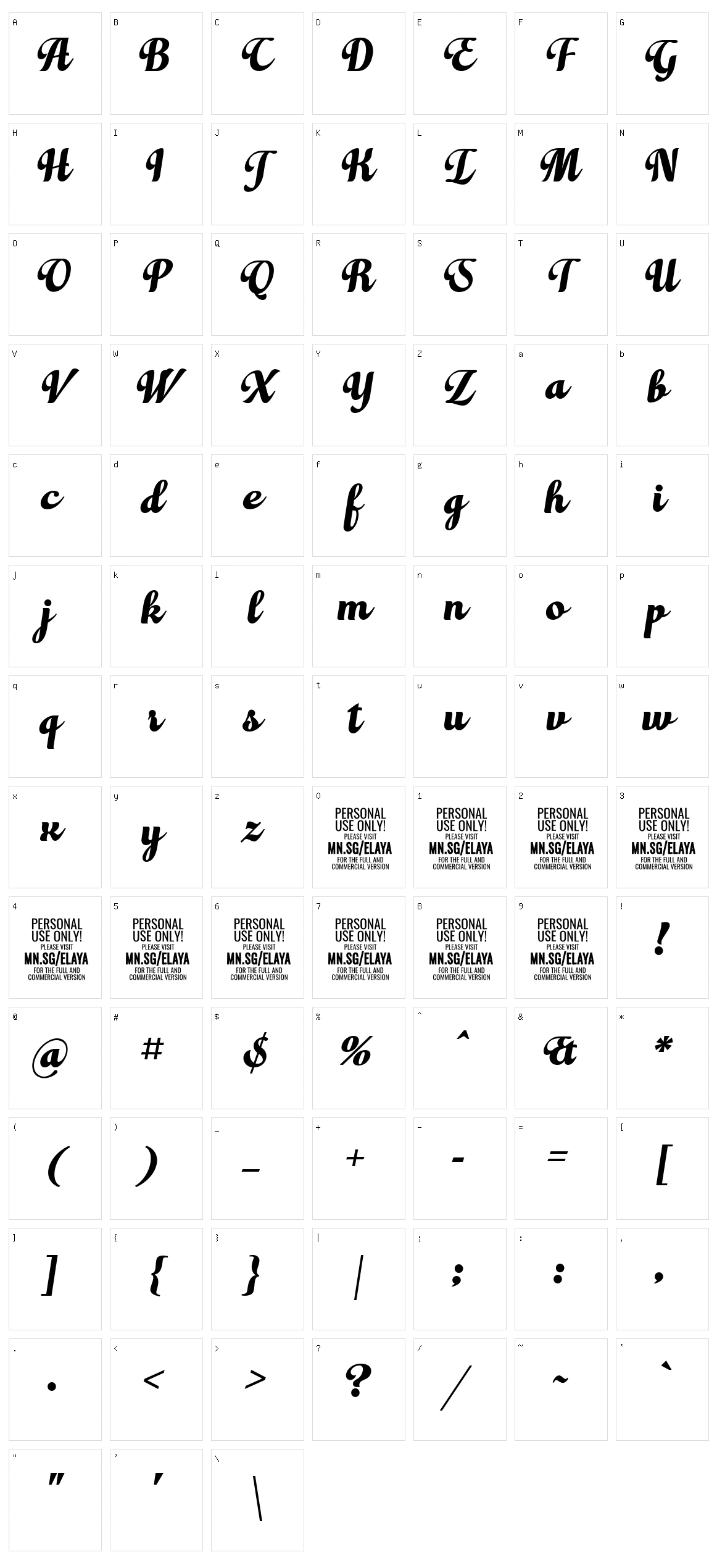 Elaya Script Character Set