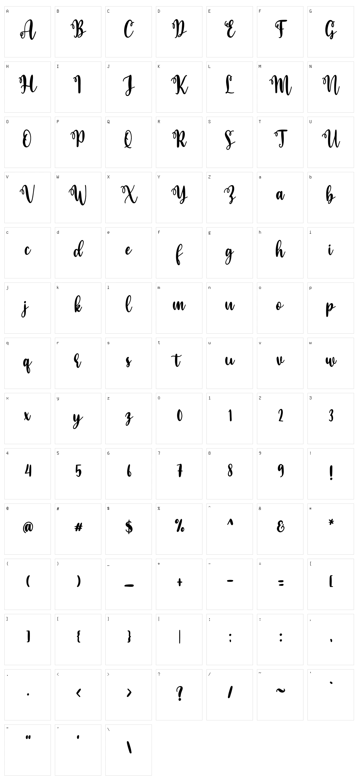 Baby Caroline Script Character Set