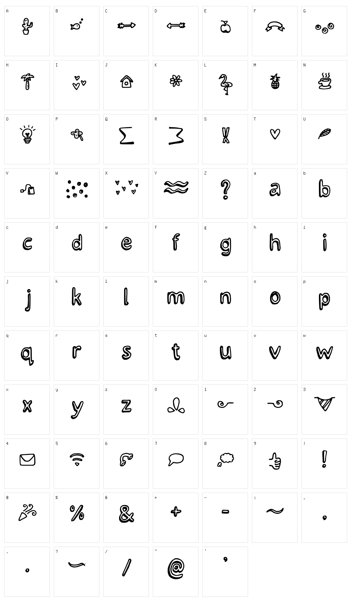 Lettertype Mies Crazy Icons Character Set