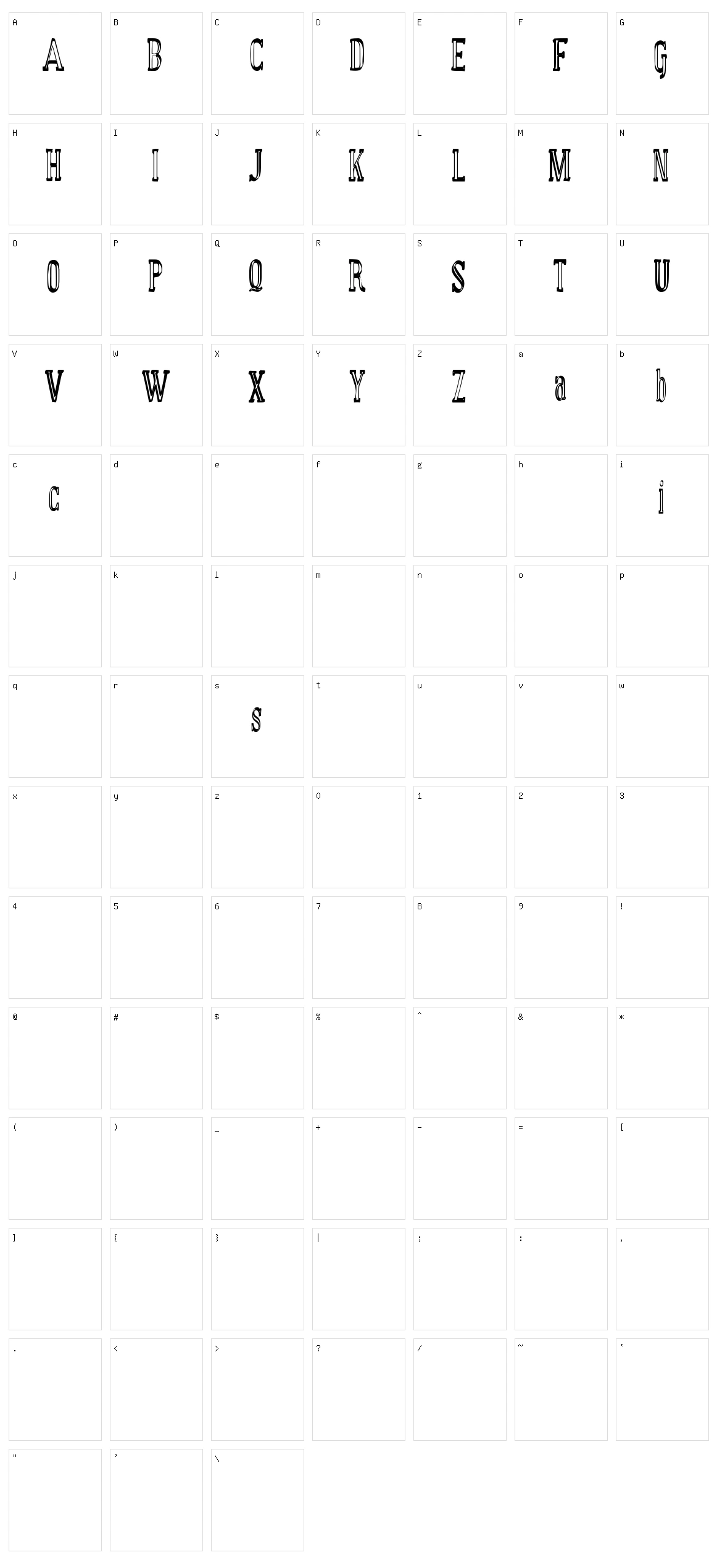 Manual Font Character Set