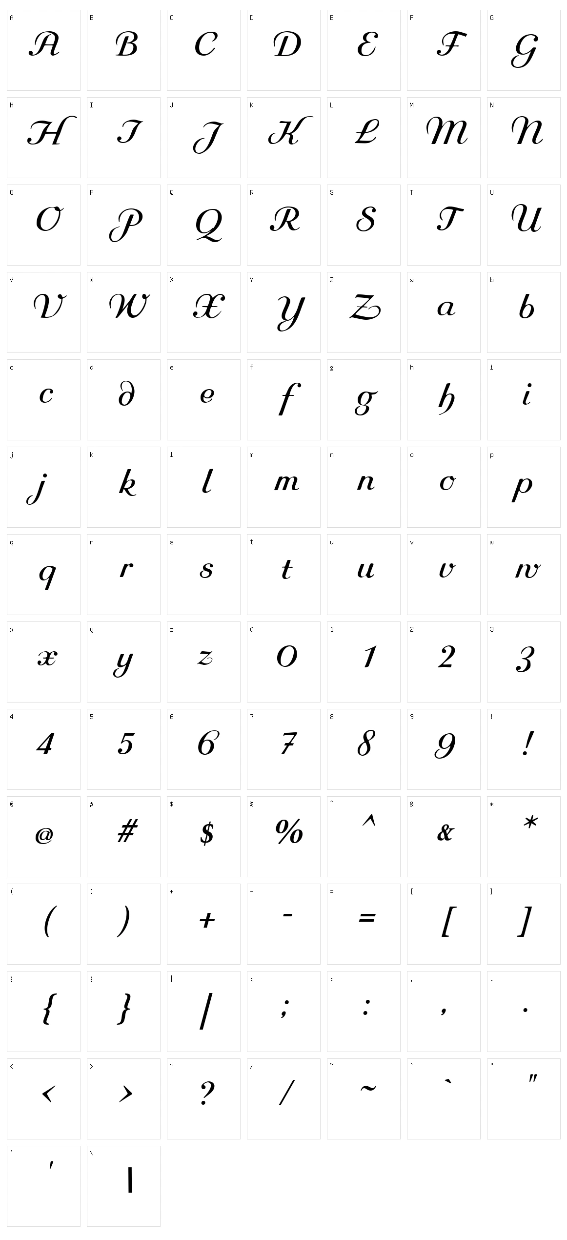 Rundkursiv Character Set