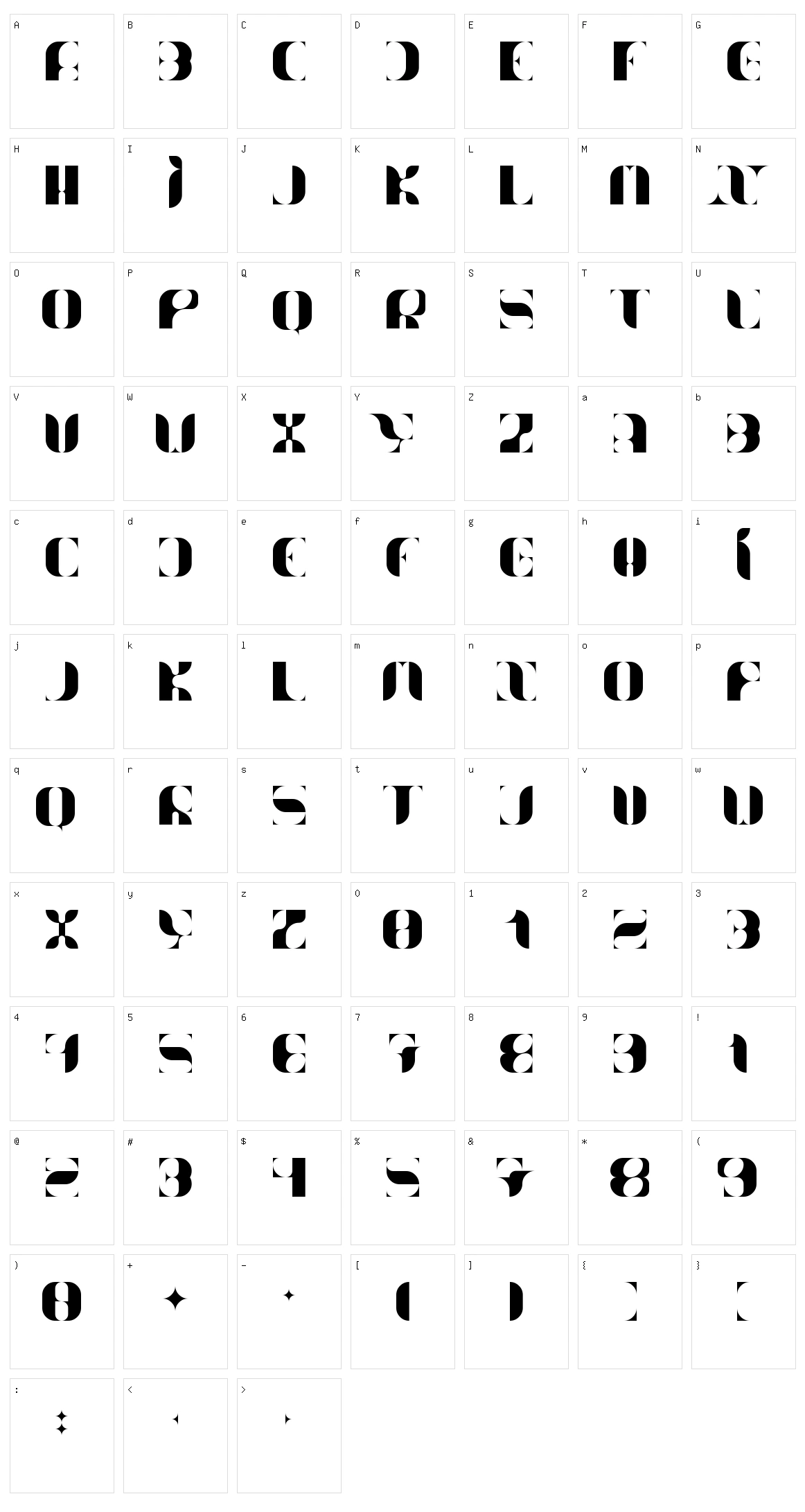 Nameator Character Set