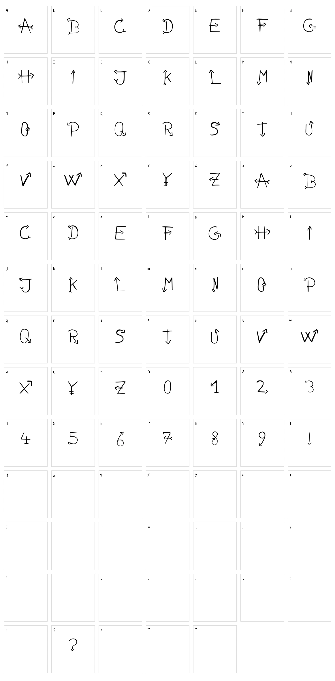 No Name Font Character Set