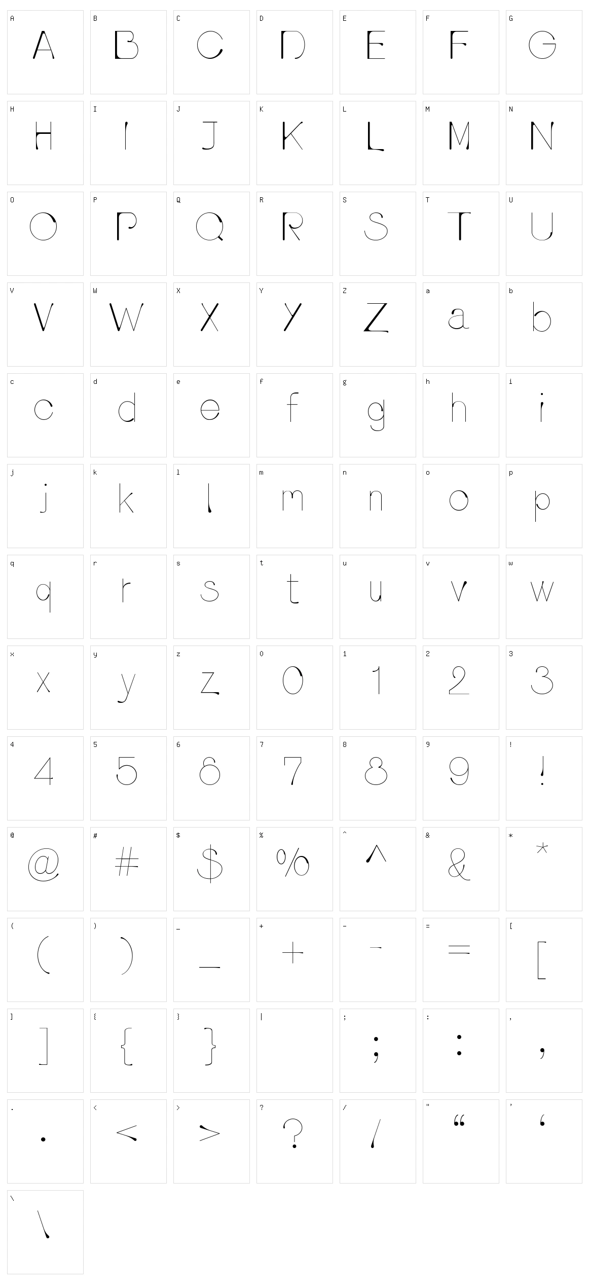 Pluvia Character Set