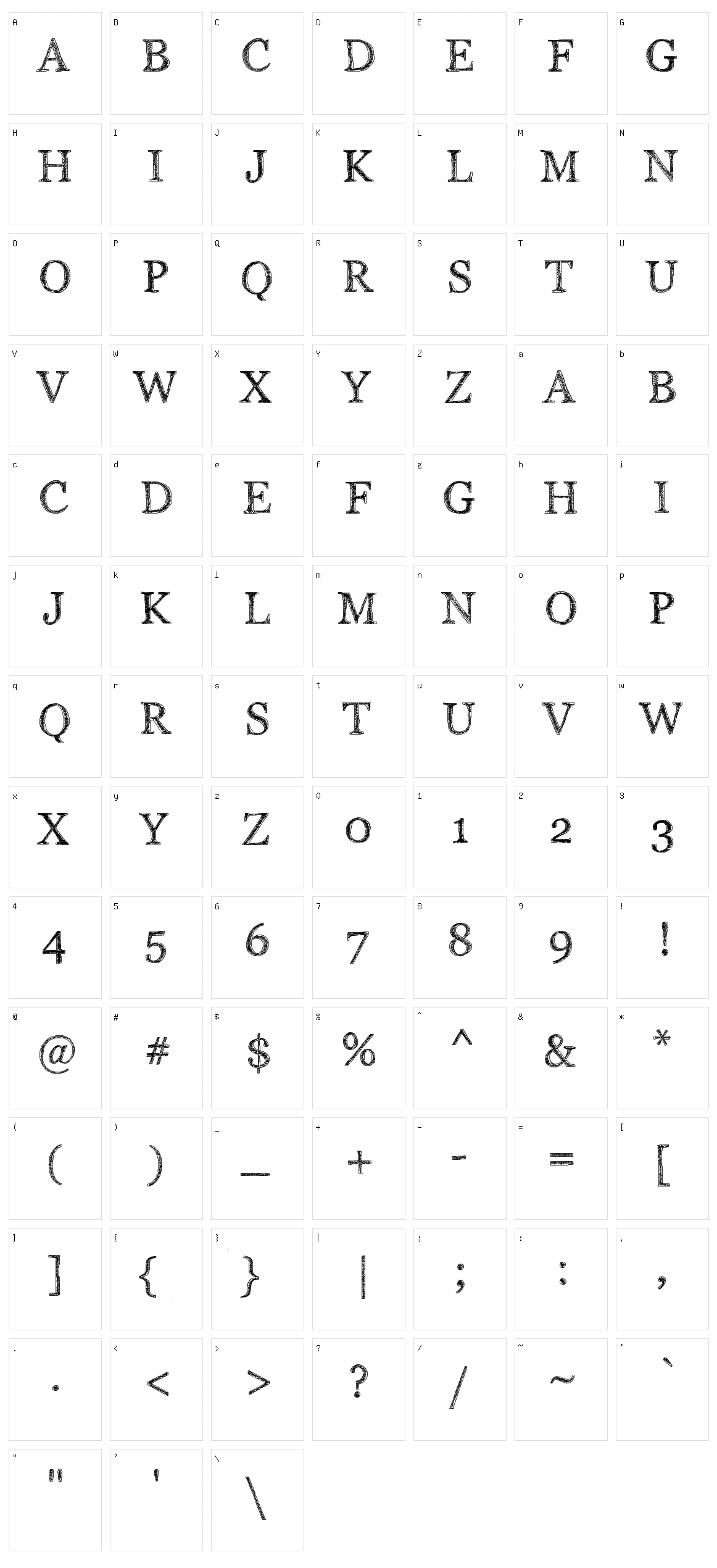 PW Serif Scratch Character Set