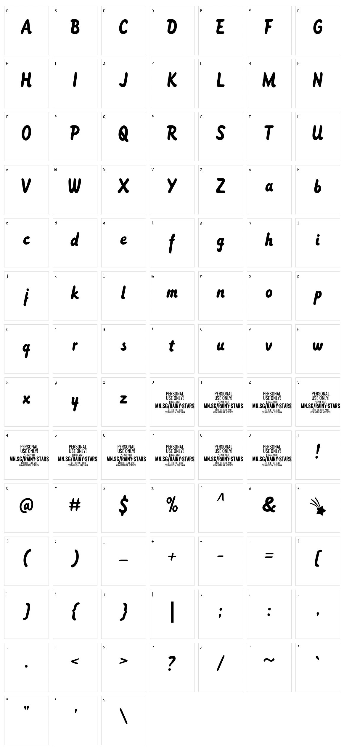 Rainy Stars Character Set