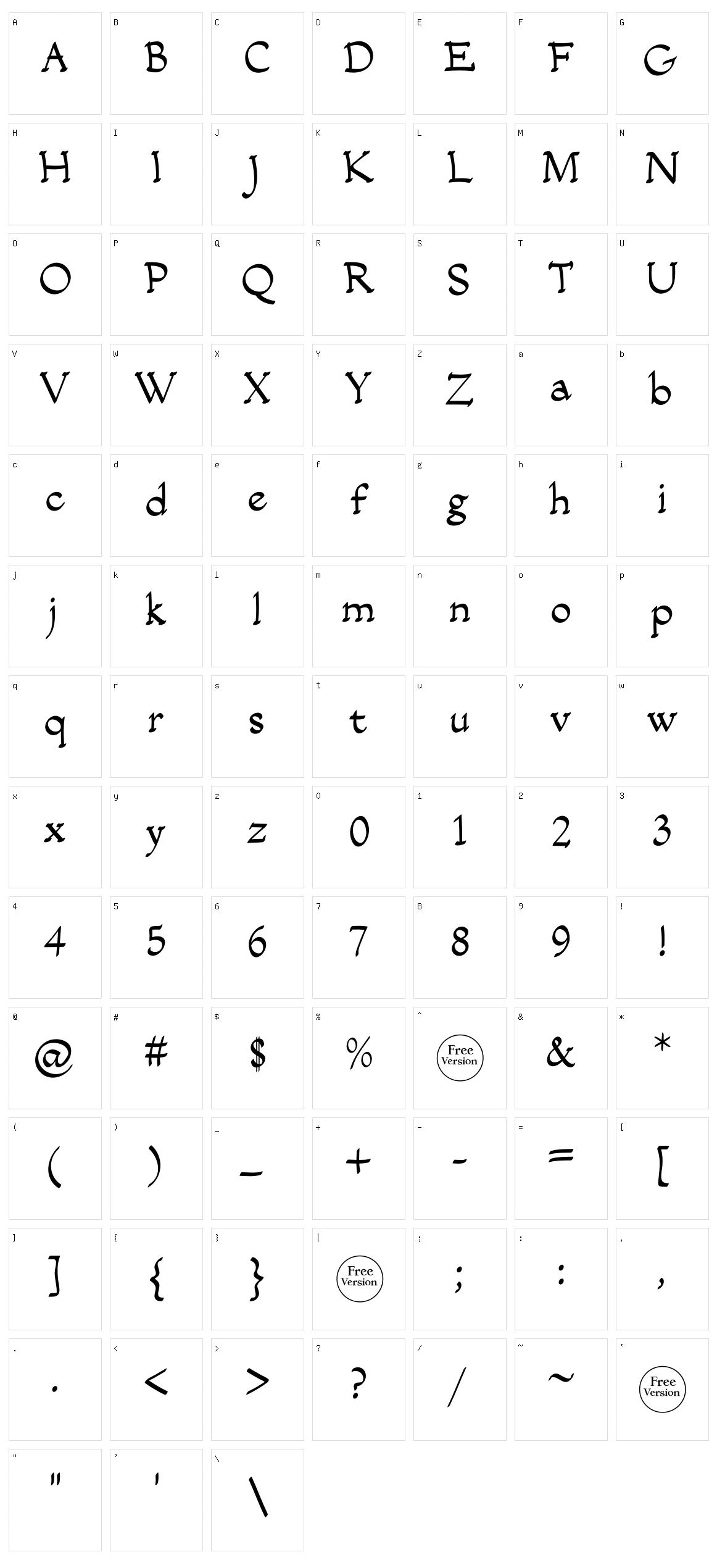 Salacia Character Set