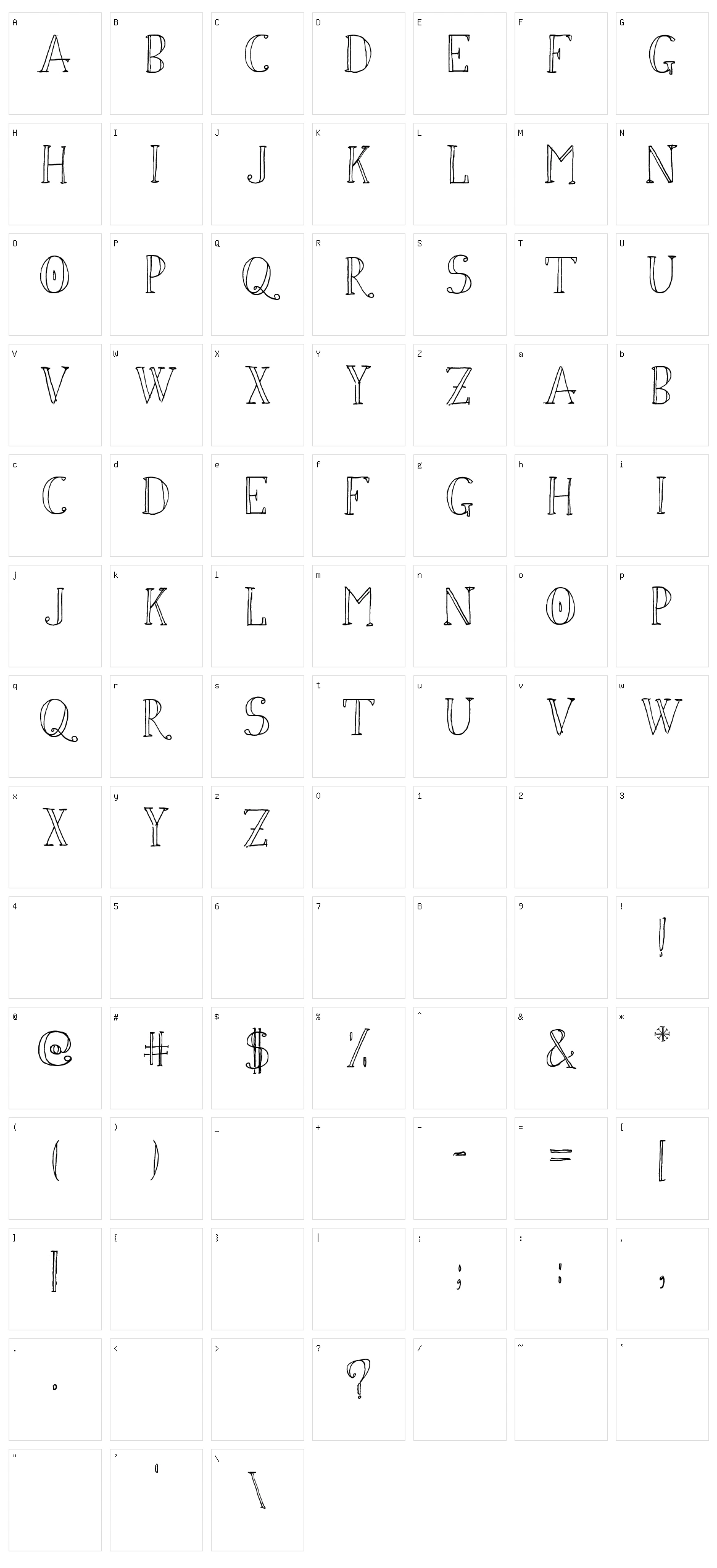 Simon Script Character Set