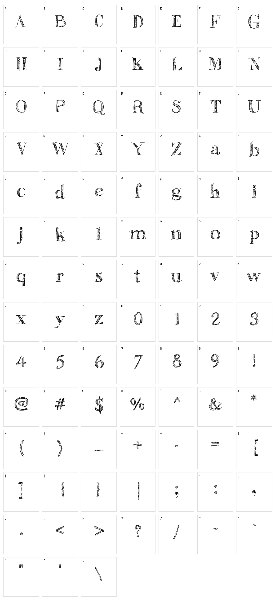 Sketch Fine Serif Character Set