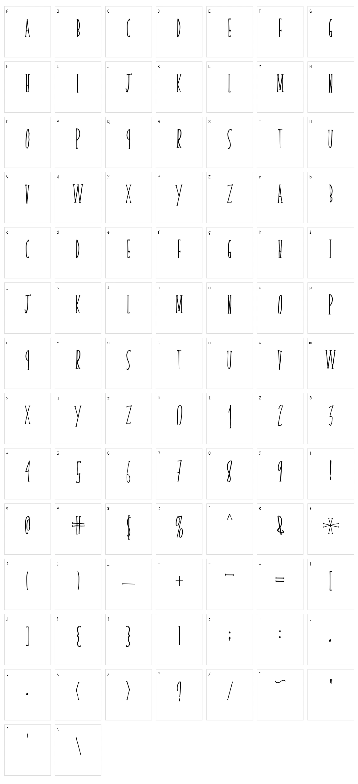 Skinny Serif Character Set