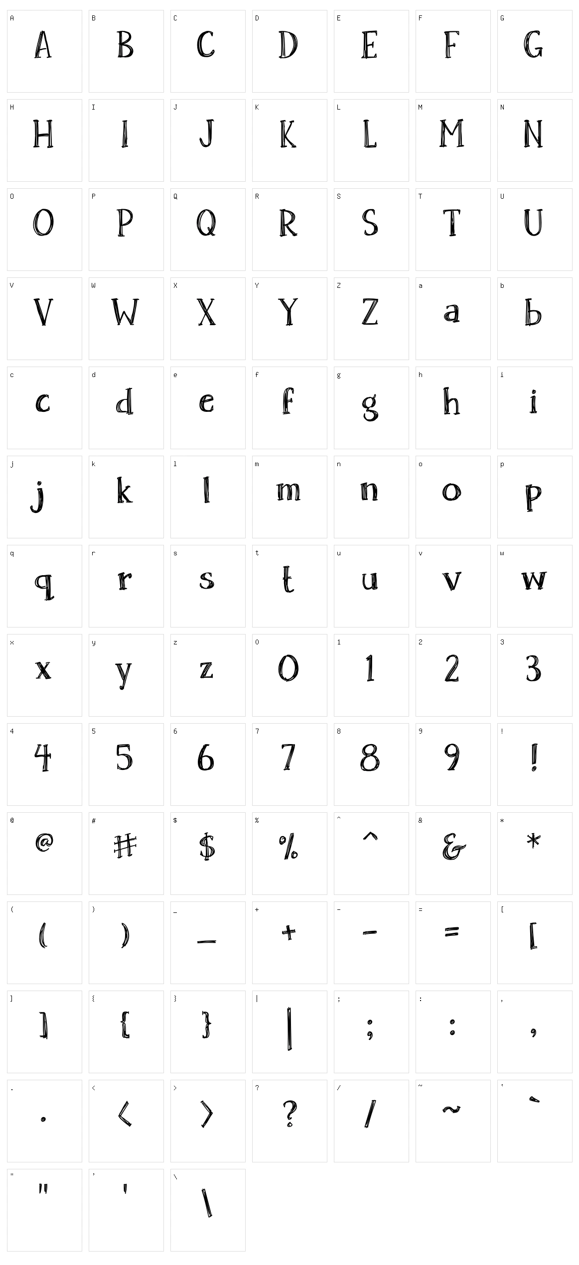 Skrawk Serif Character Set