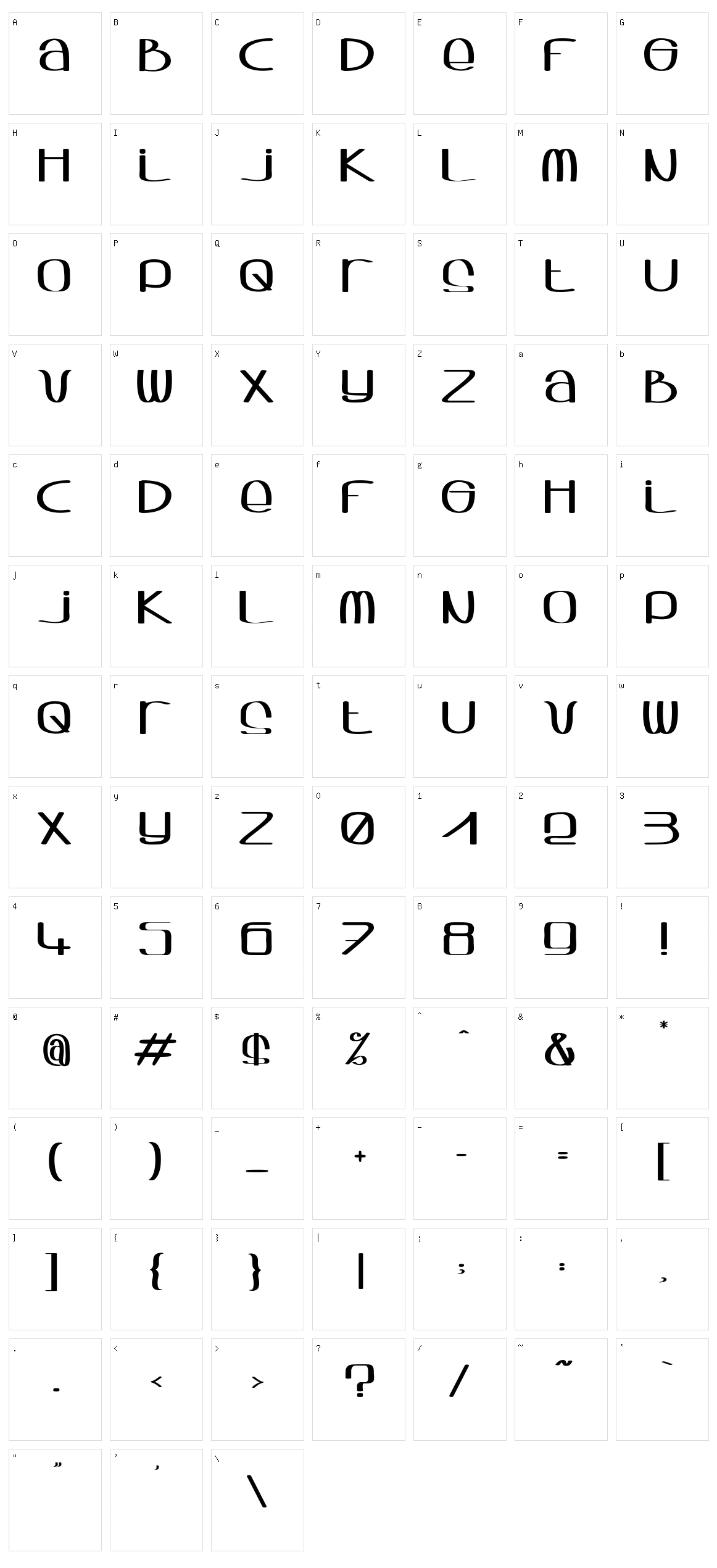 Sqwash Character Set