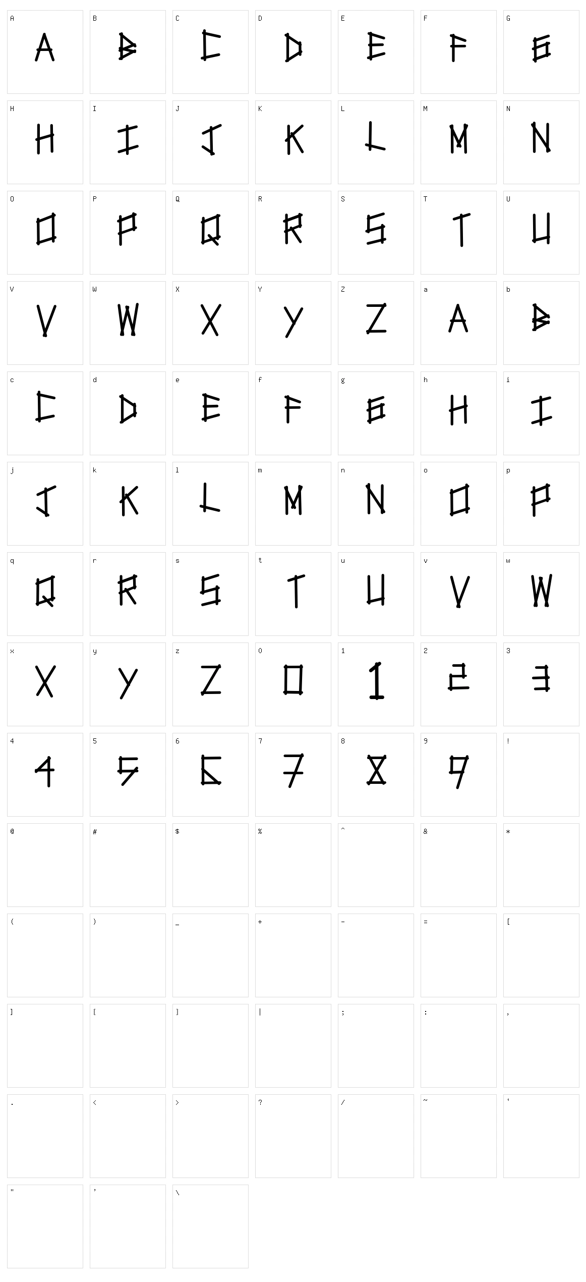 Tapetype Character Set