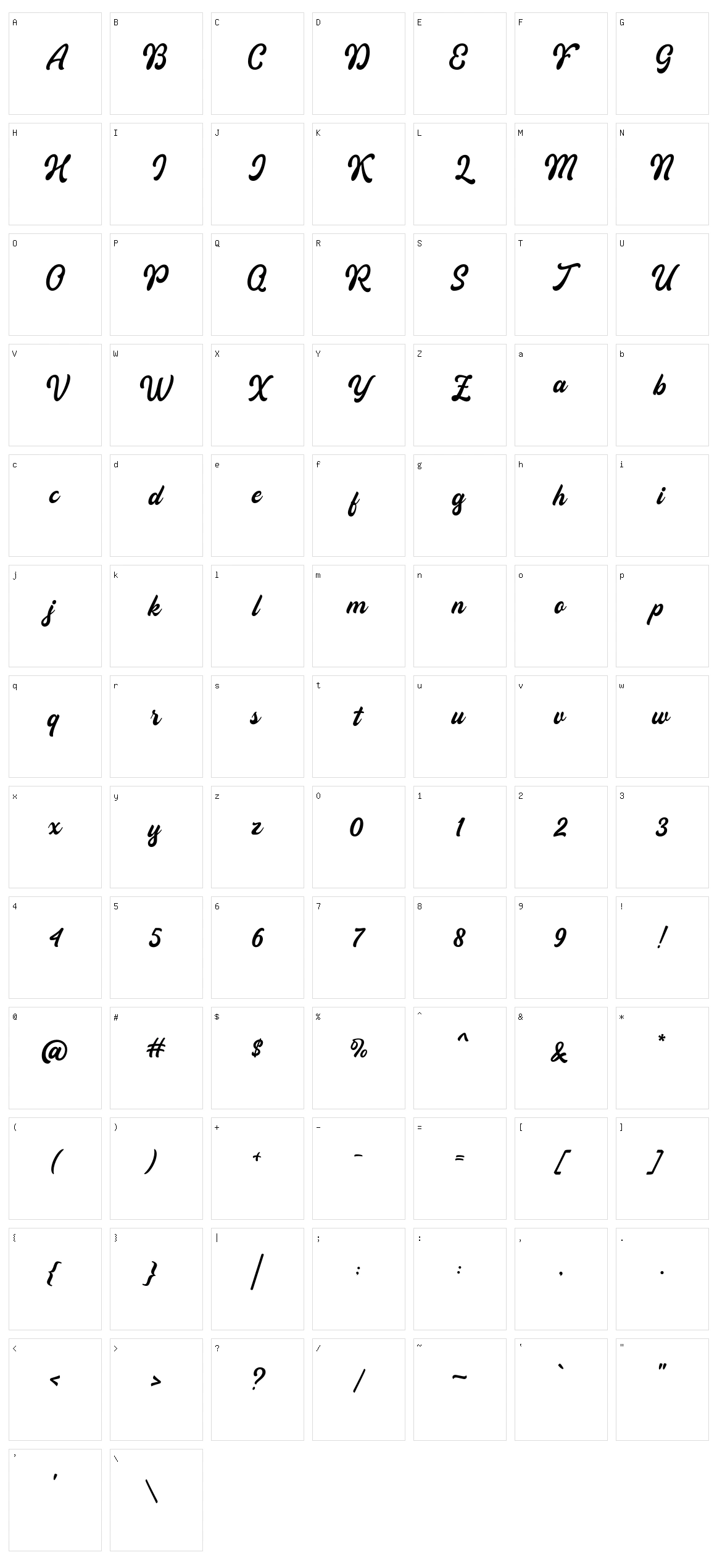 Kaglia Character Set