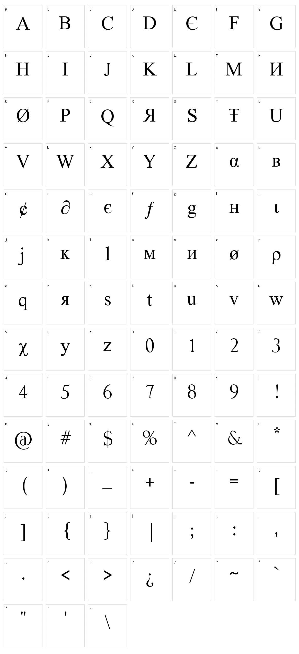 Tiboo 5 font Character Set