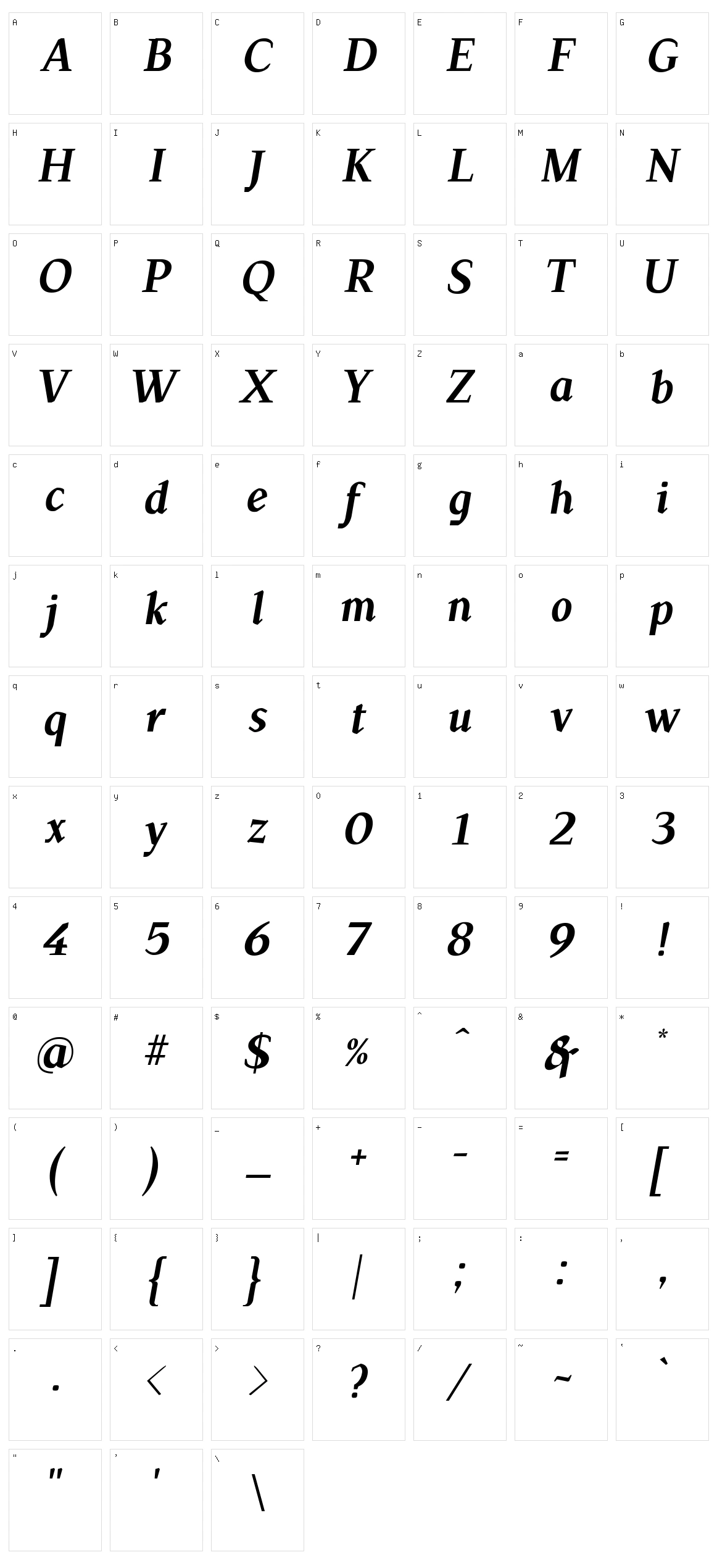 TS Chapinero Serif Character Set