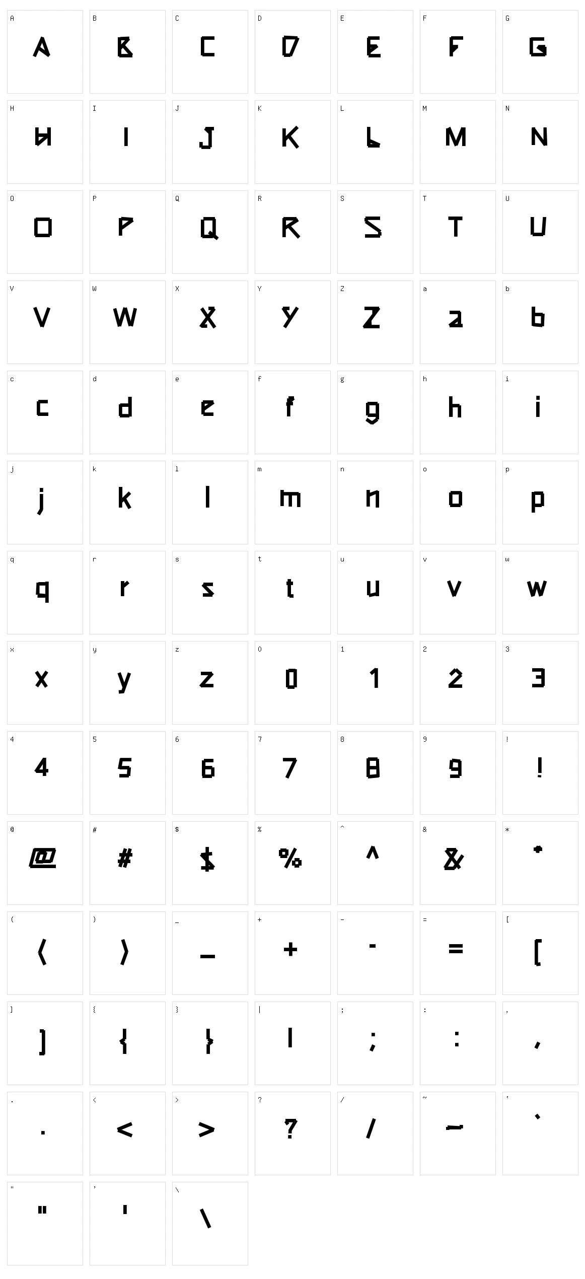 Typeotape Character Set