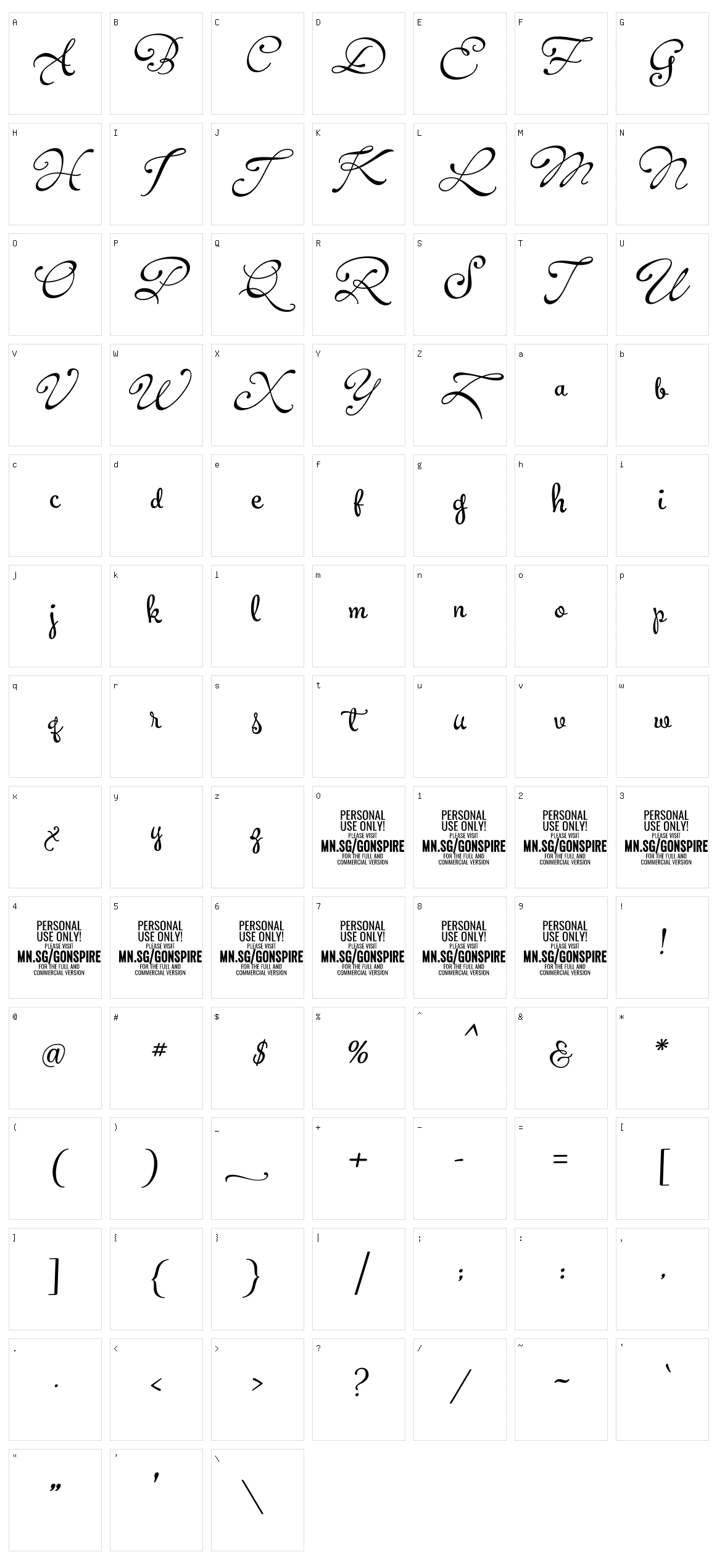 Gonspire Script Character Set
