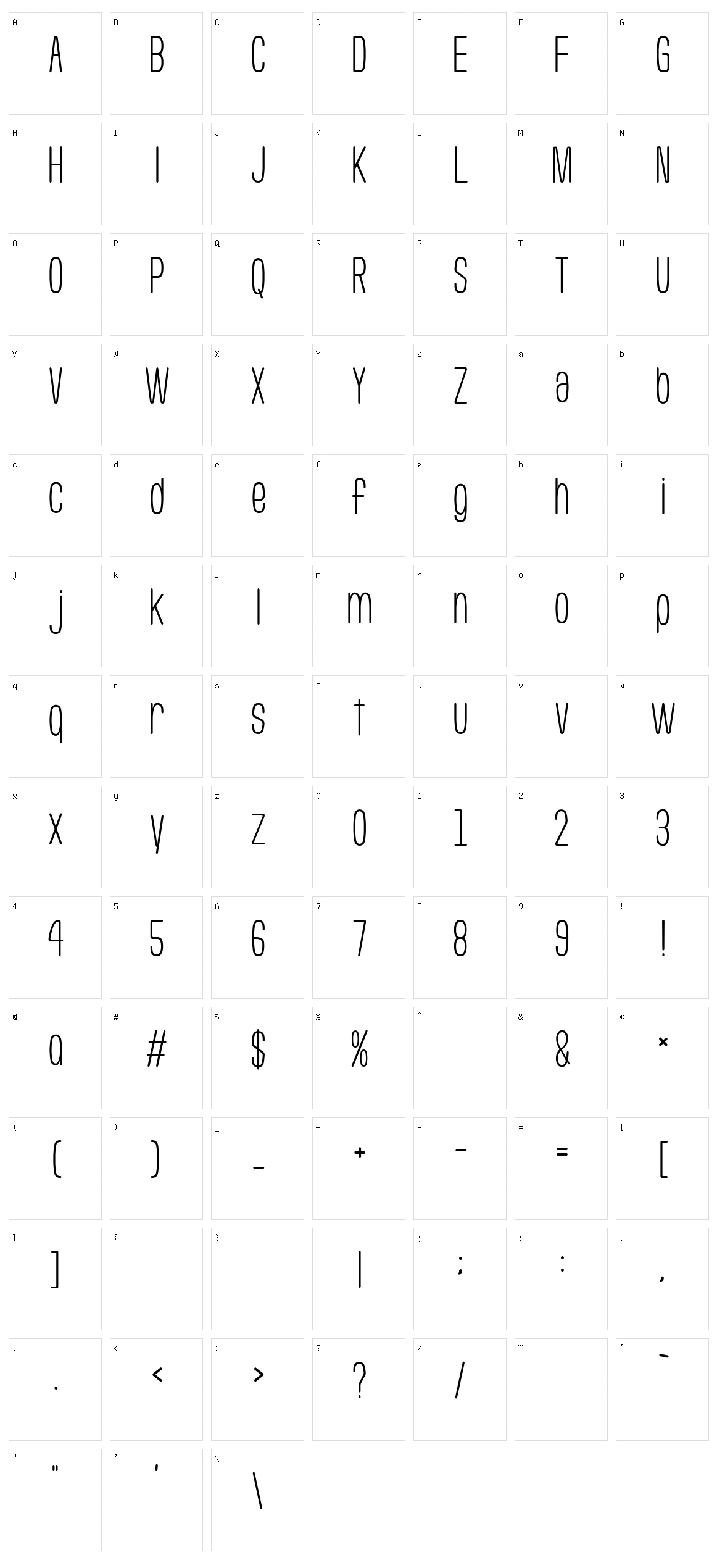 Usuazi Hosomozi Character Set