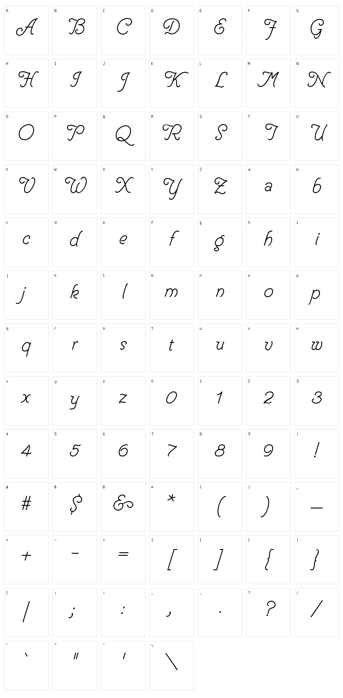 Helve Cursive Character Set