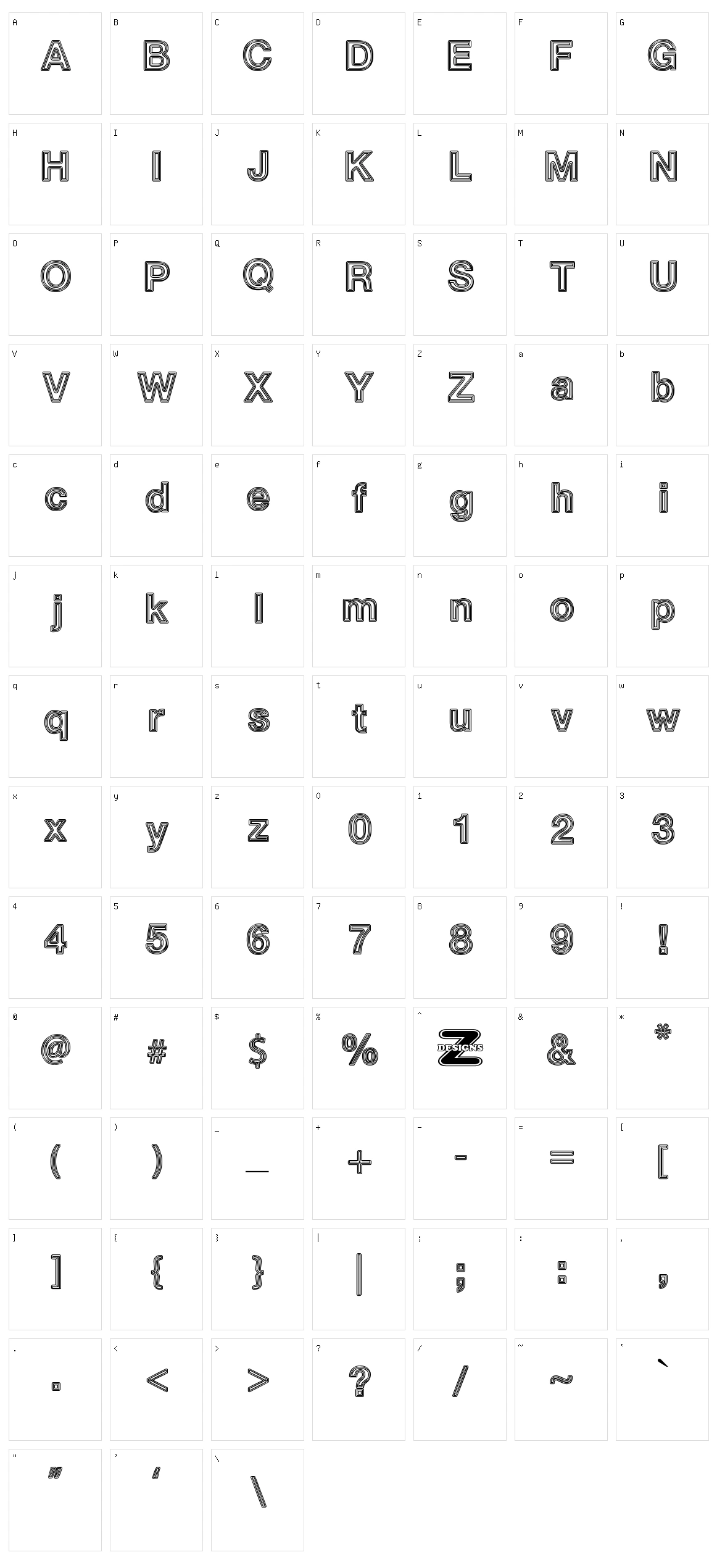 White Outlines Character Set