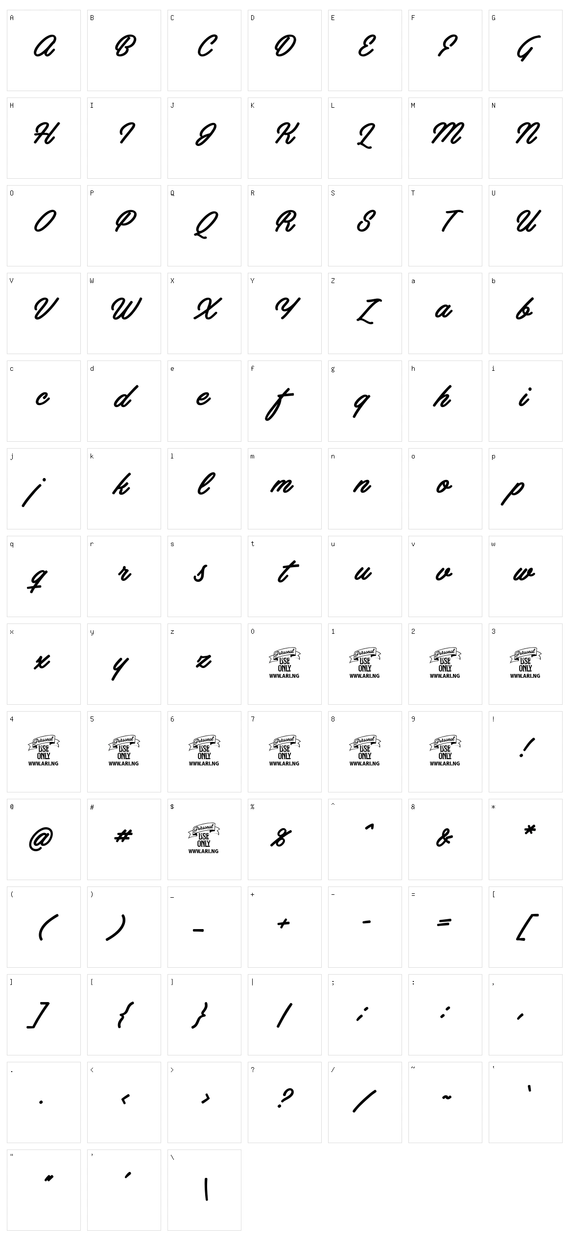 Artely Inks Character Set