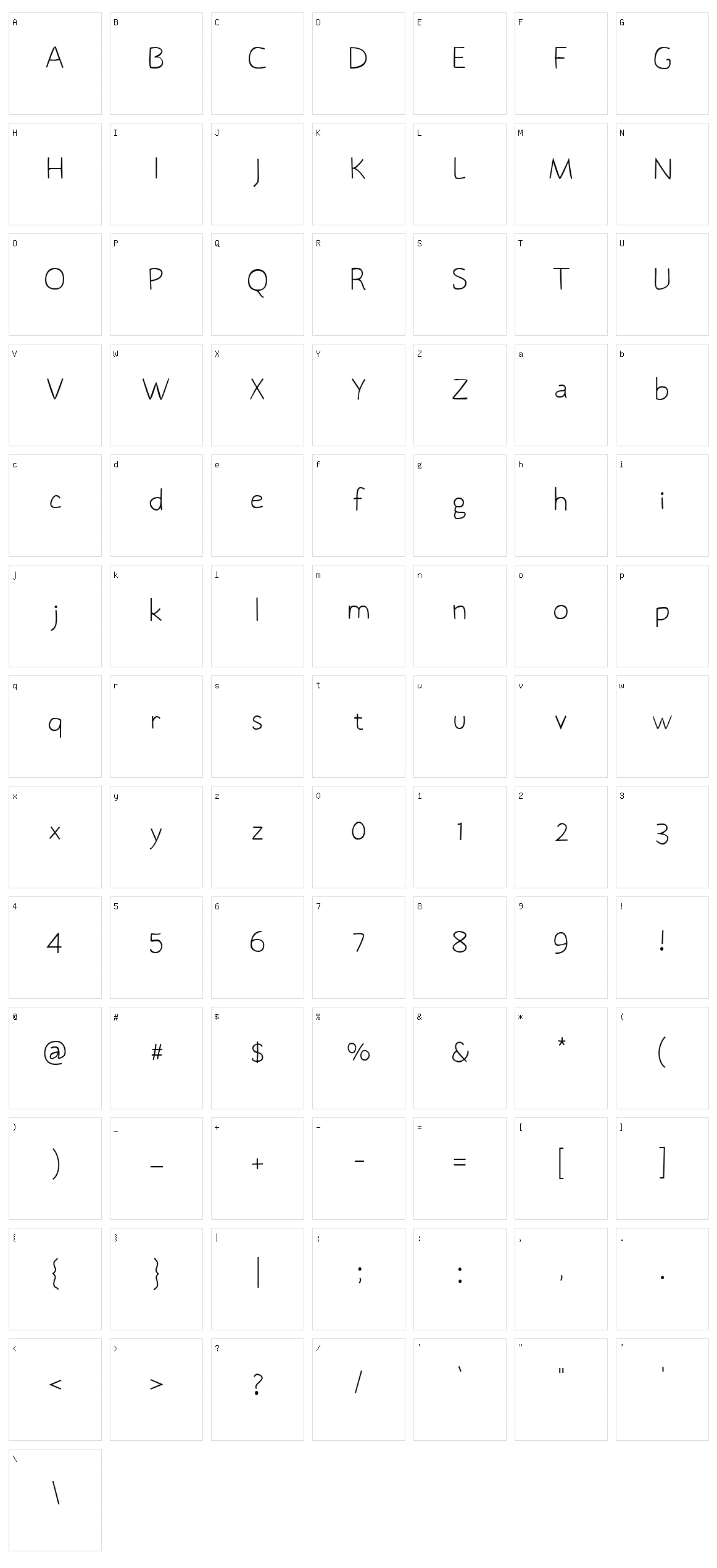 Zalight Character Set