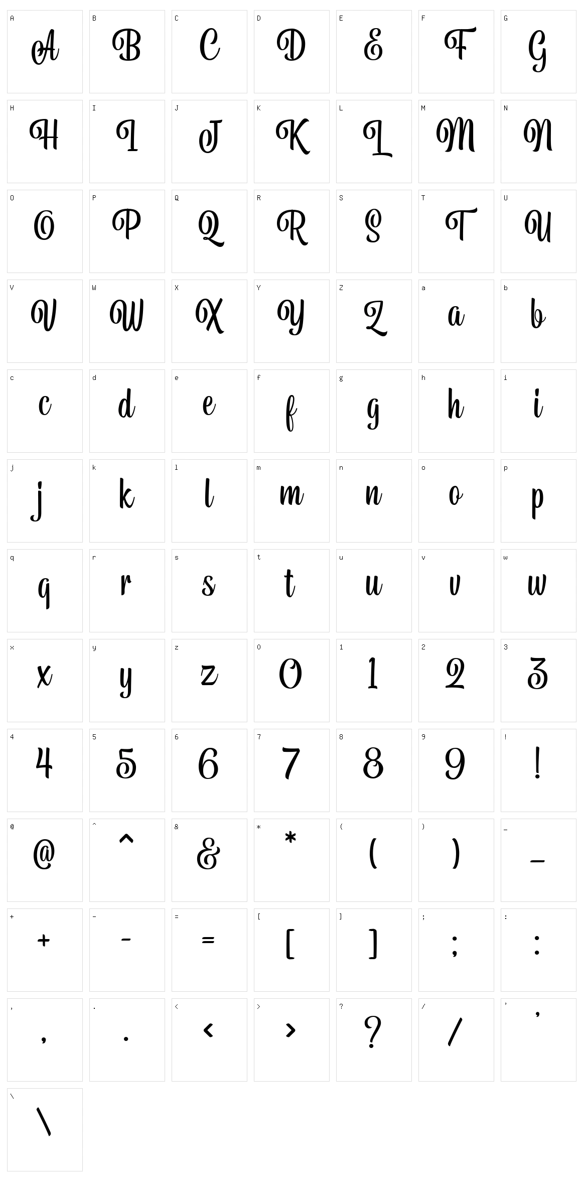 Belymon Script Character Set