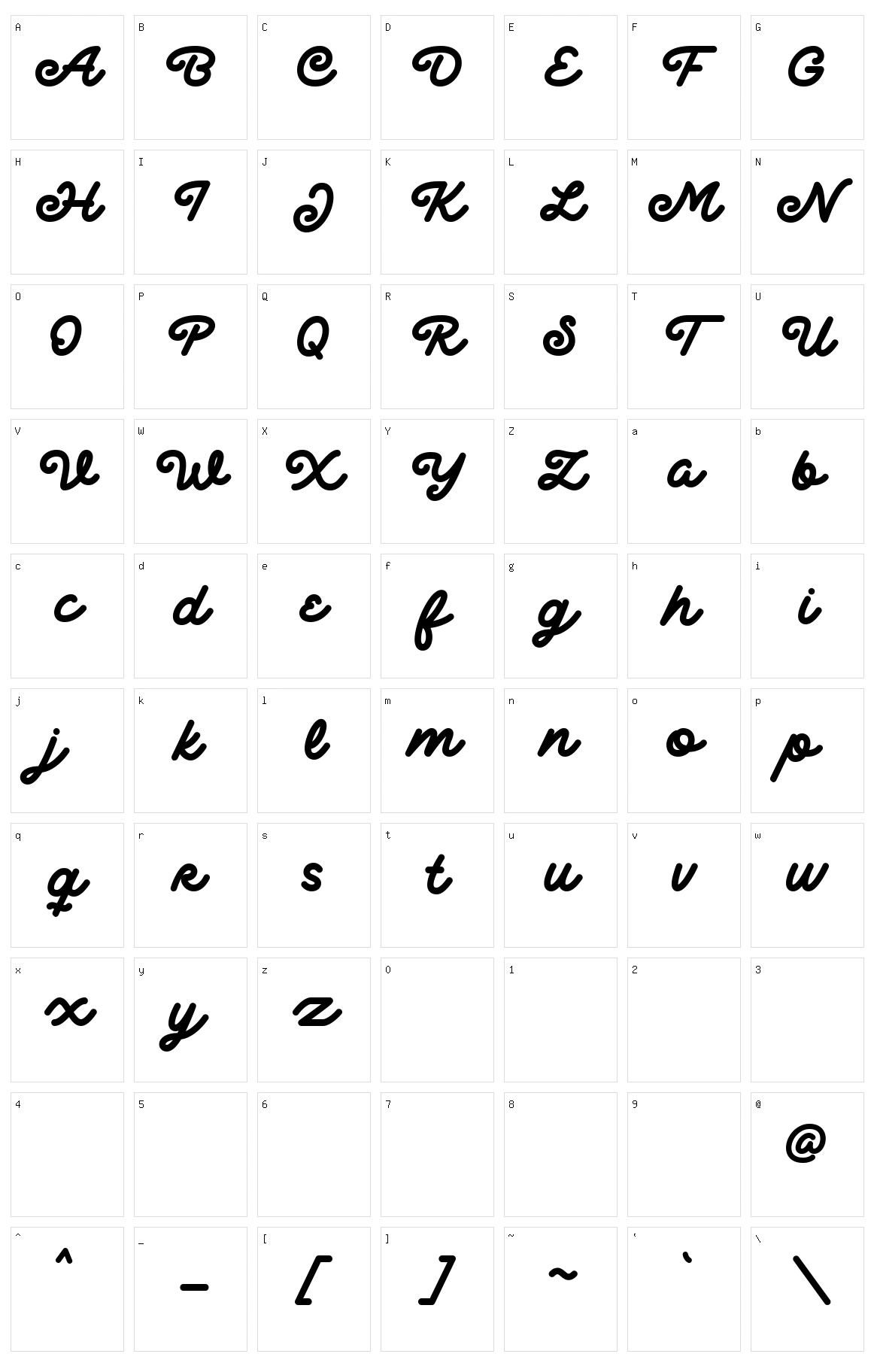 Delichia Script Character Set