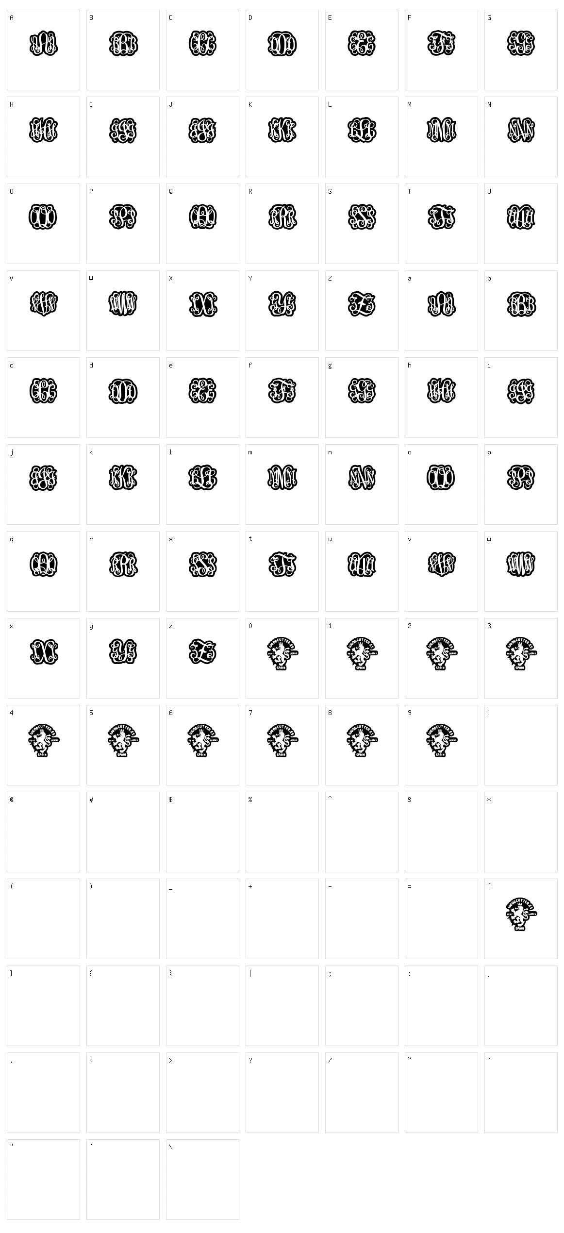 Finegramos Character Set