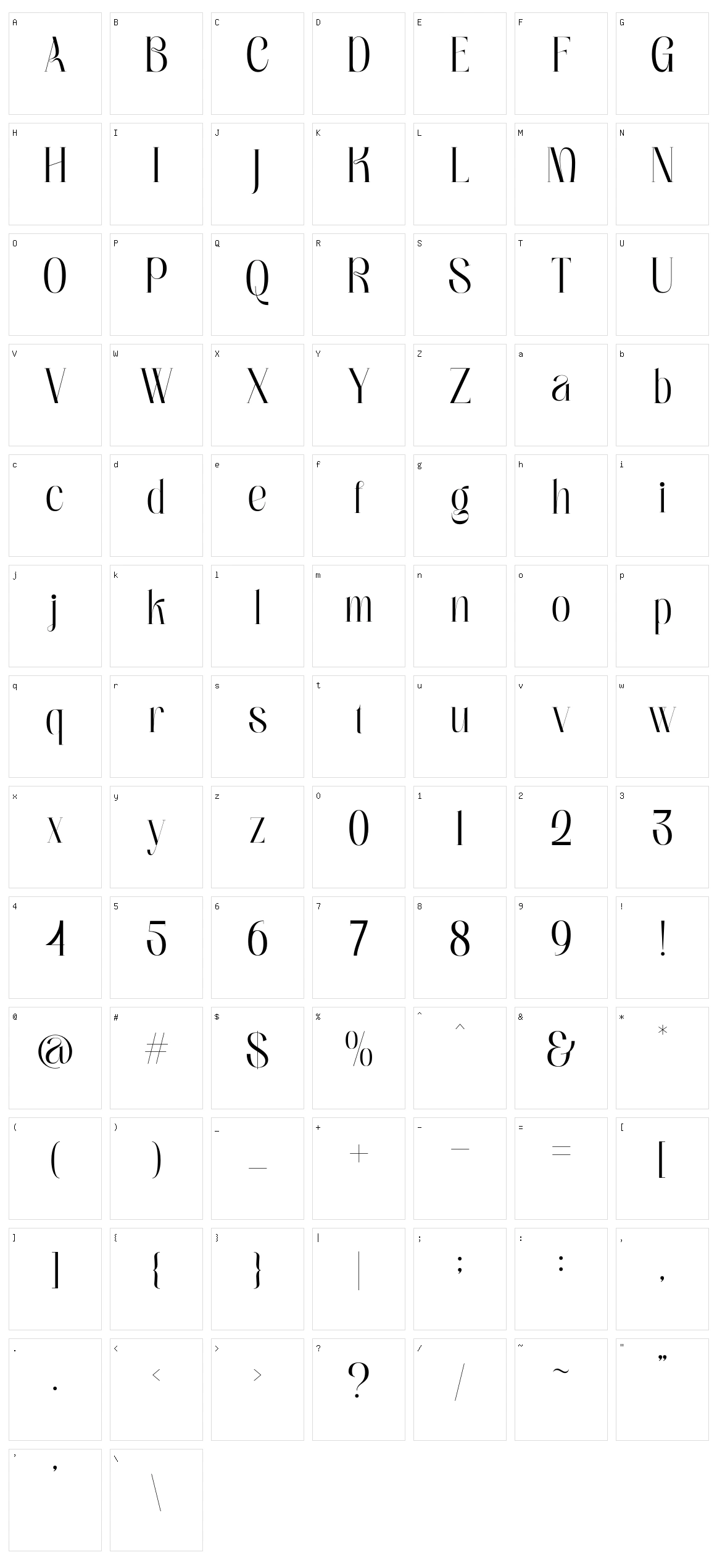 Bagnolia Character Set