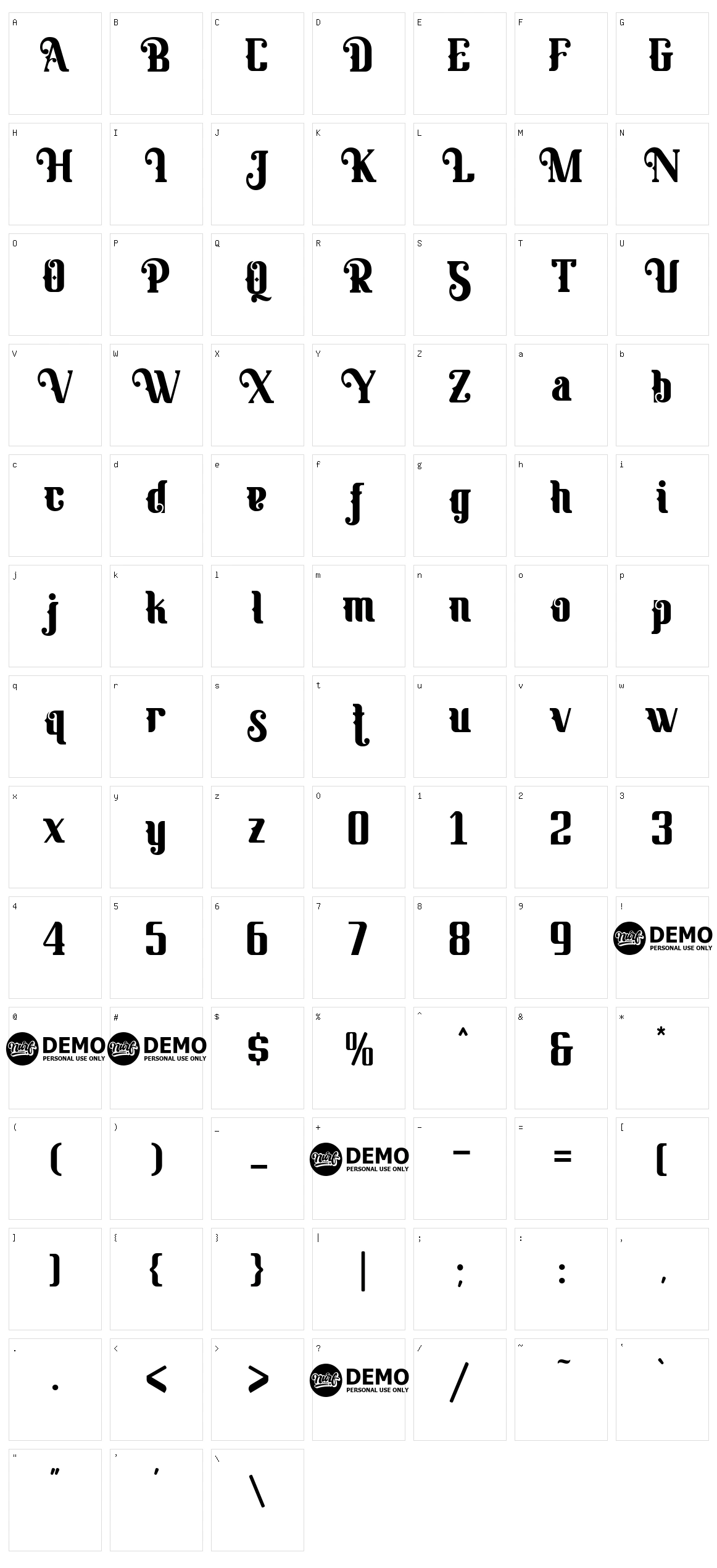 Banthern Character Set