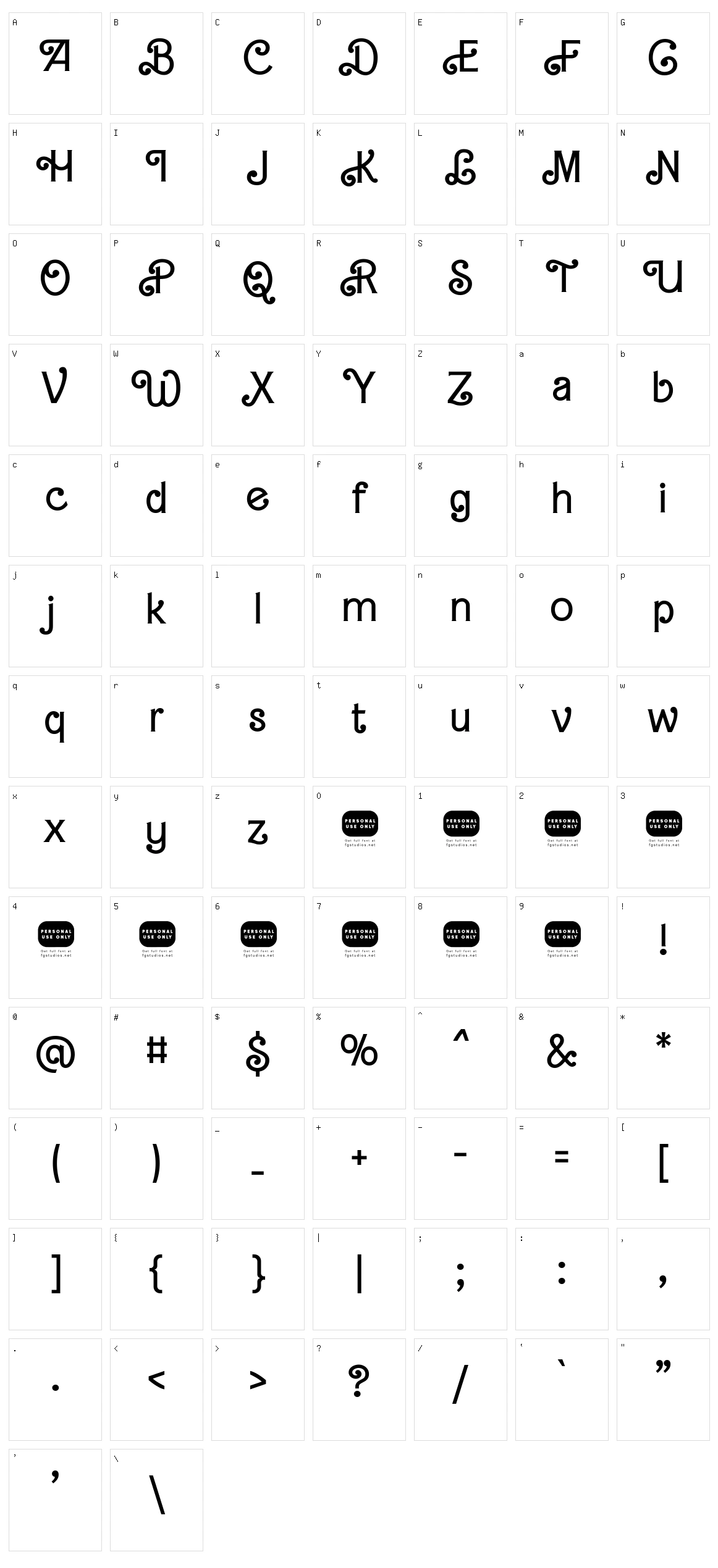 Bartex Character Set