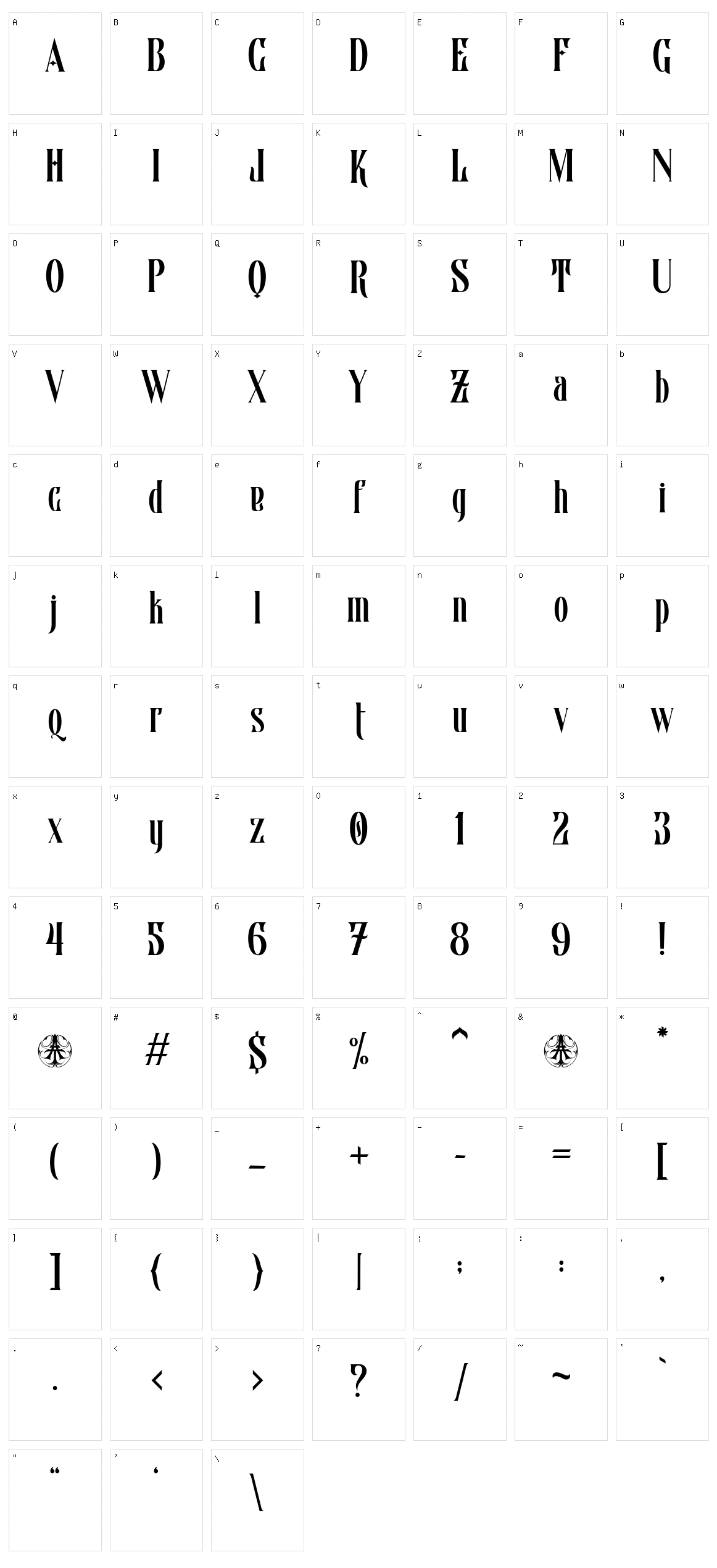 Bellvast Character Set