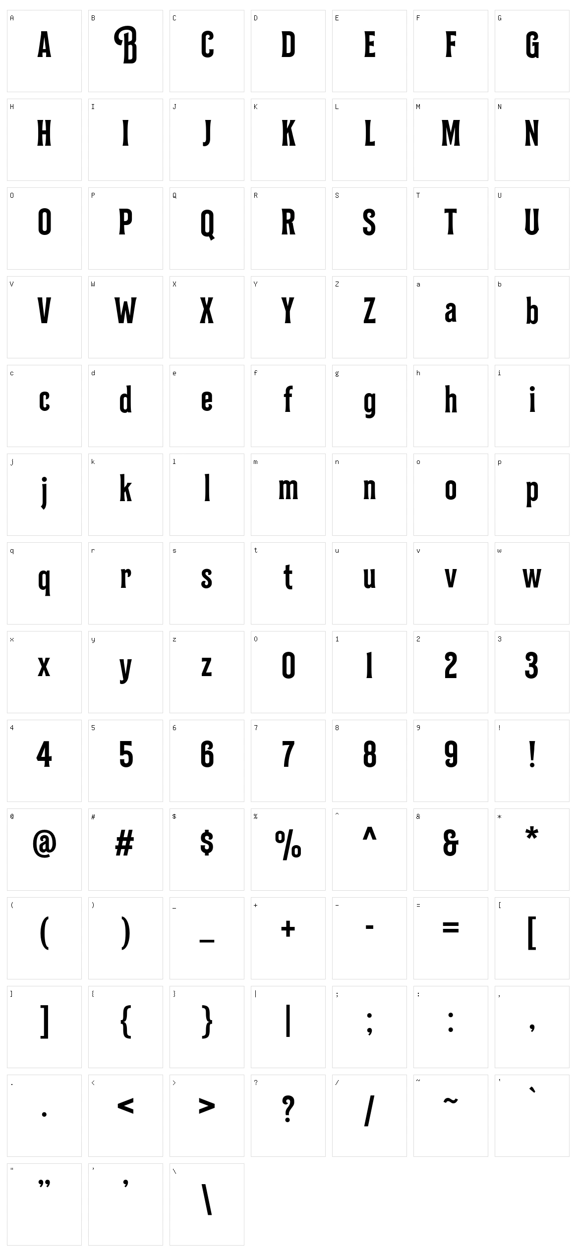 Bilcase Character Set