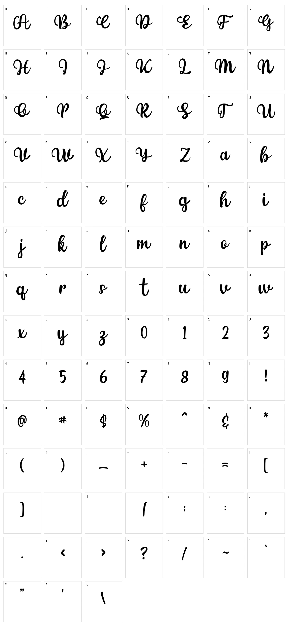 Palina Script Character Set
