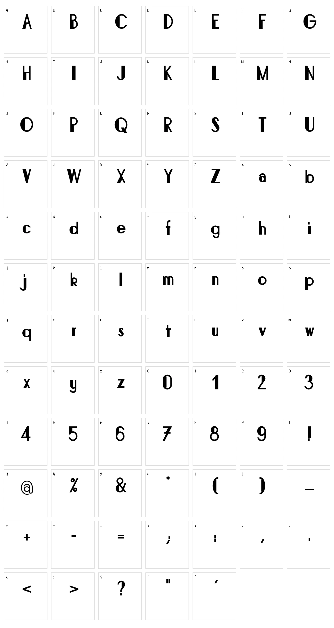 Bonafetti Character Set