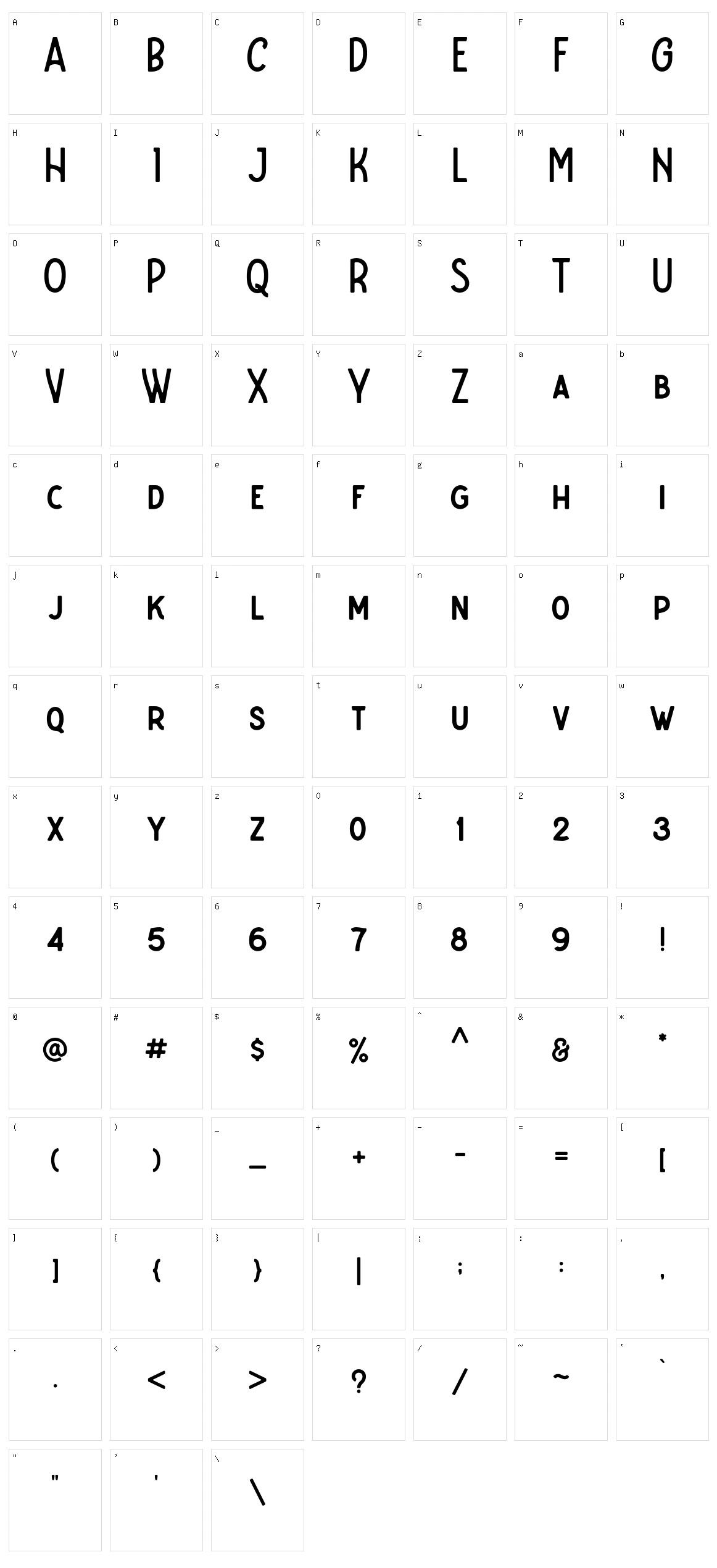 Caltons Typeface Character Set