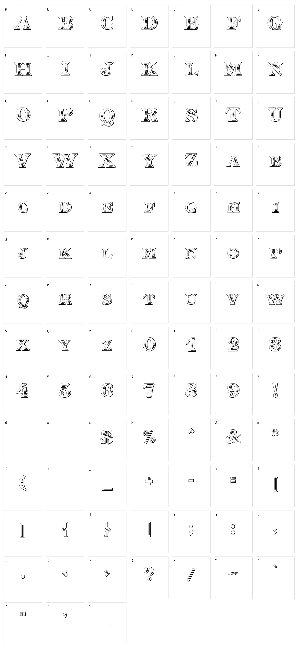 Eingraviert Beveled Character Set