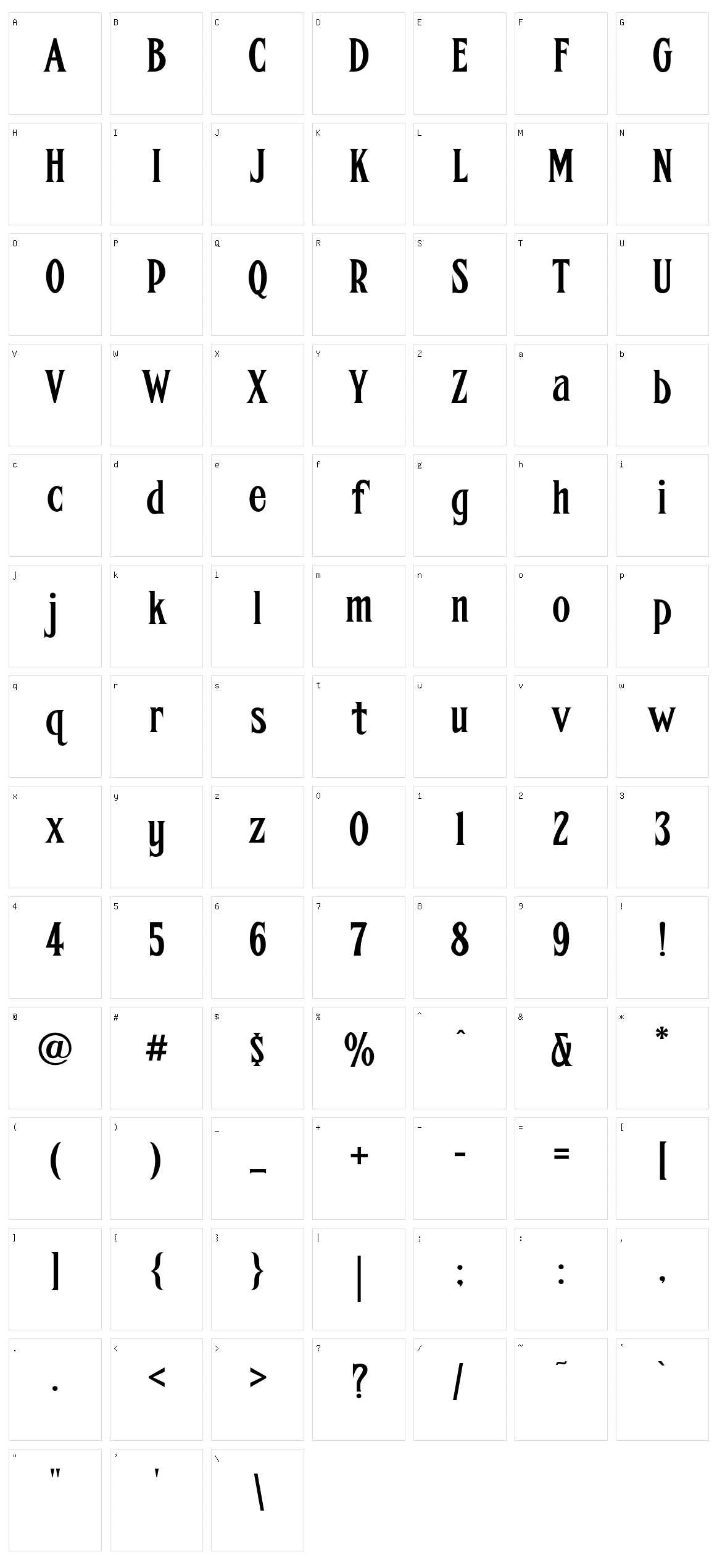 FHA Condensed French NC Character Set