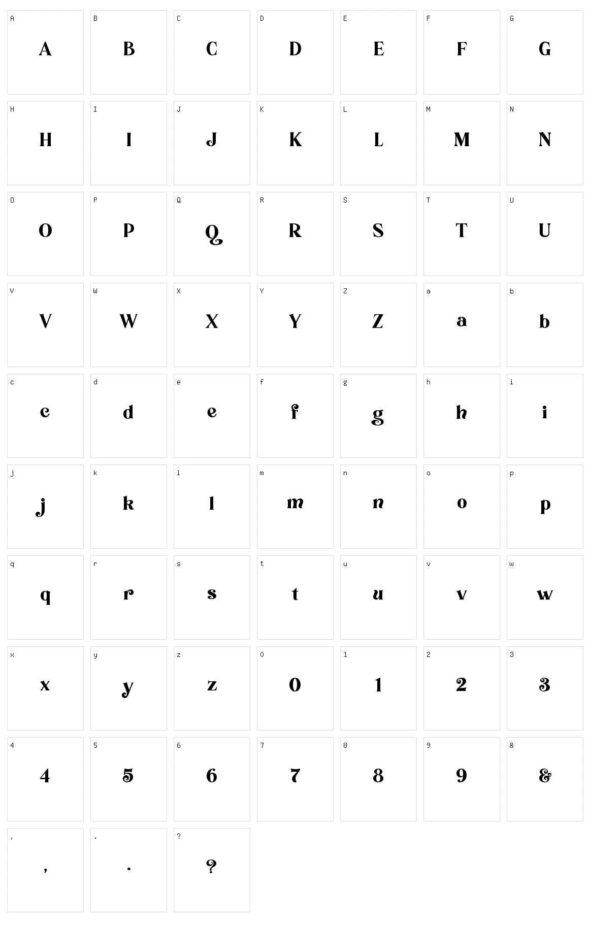 Foldnick Character Set