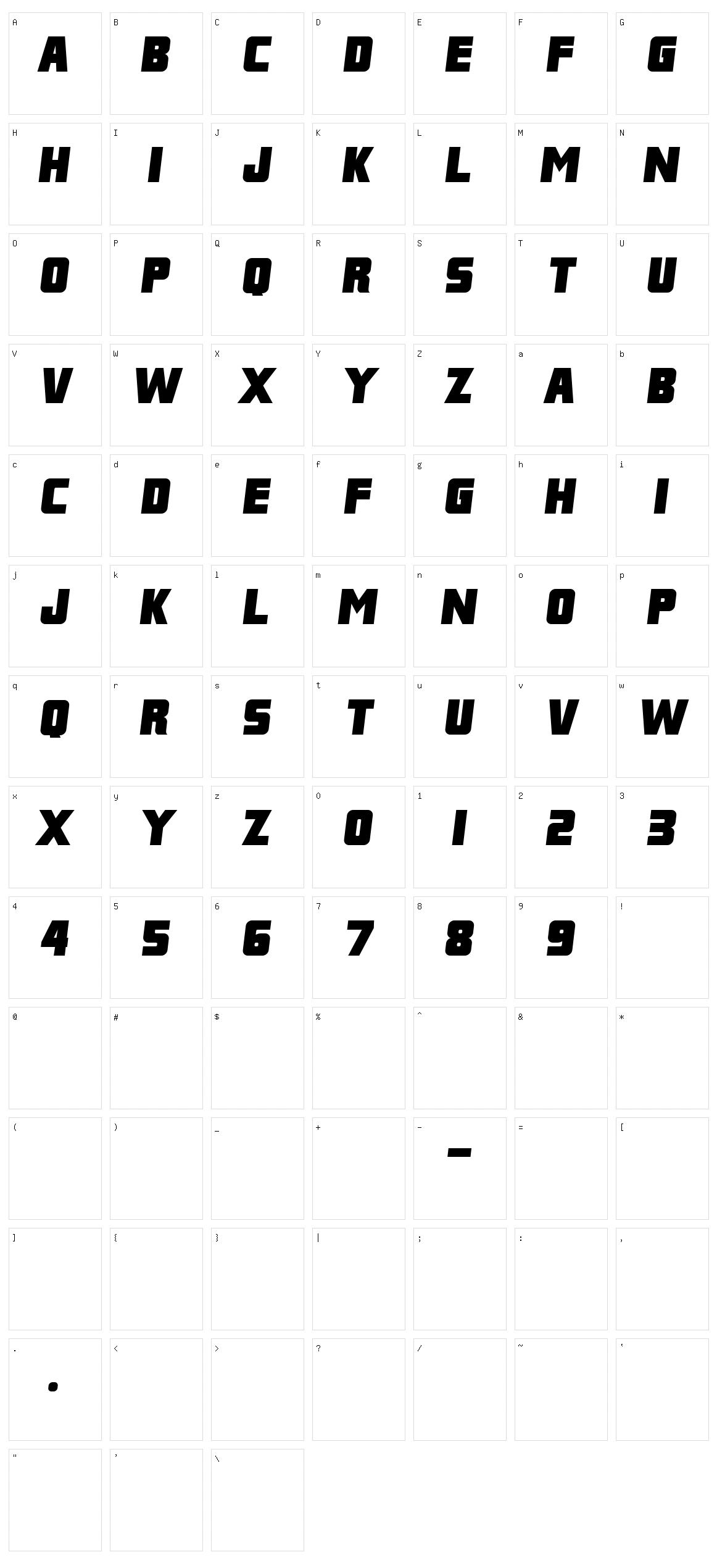 Franklin M54 Character Set