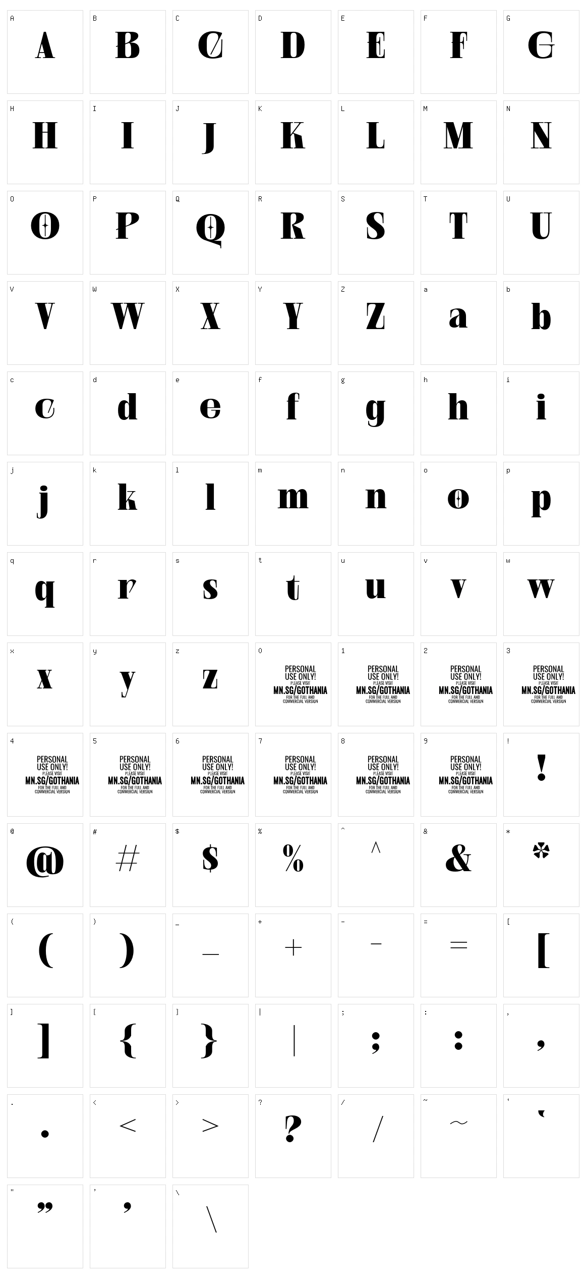 Gothania Serif Character Set