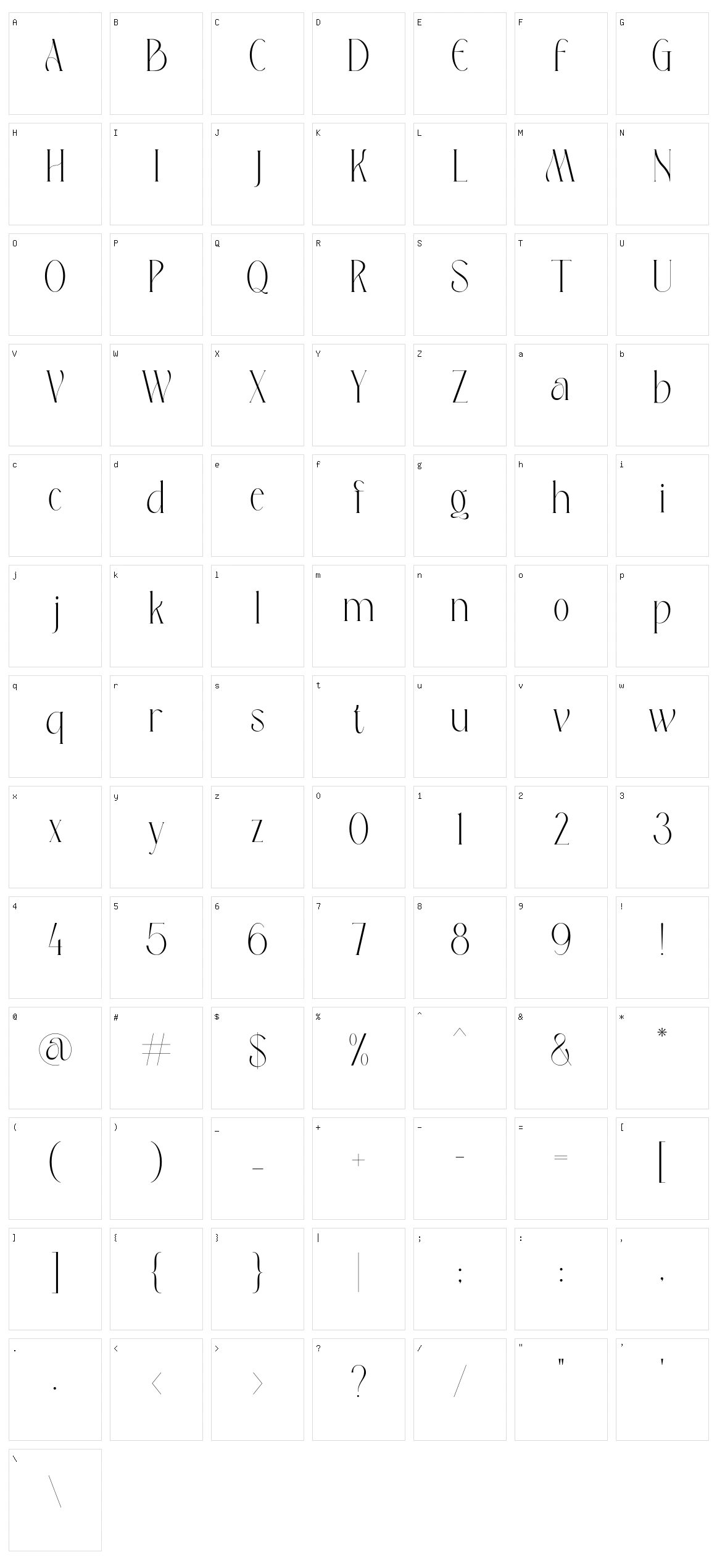 Peskia Character Set