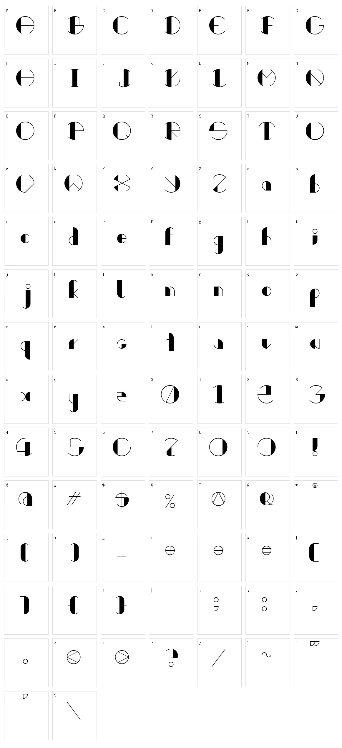 Retrocircular Character Set