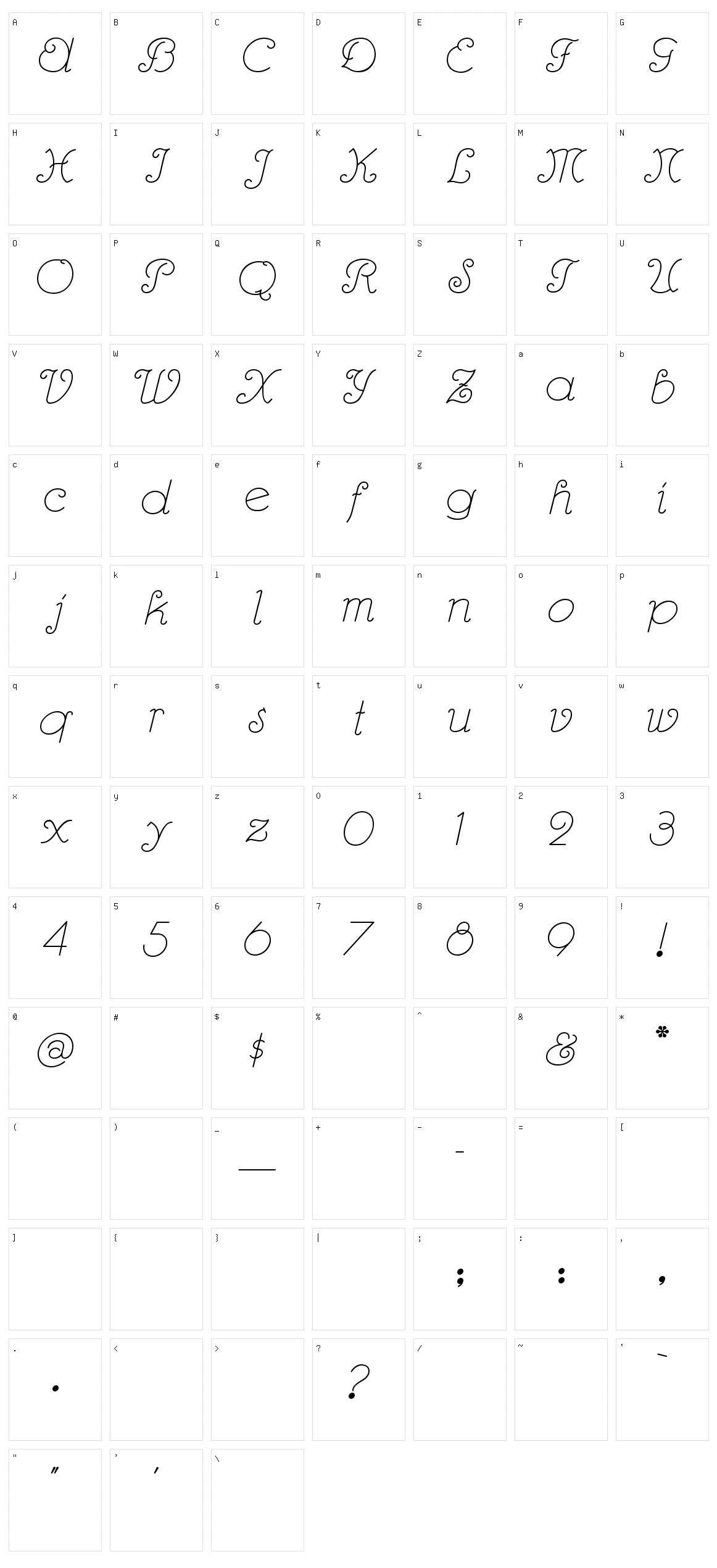 Rhumba Script Character Set
