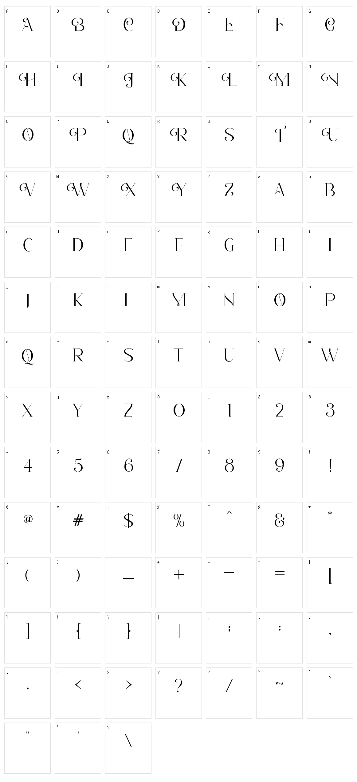 Romantic Serif Character Set