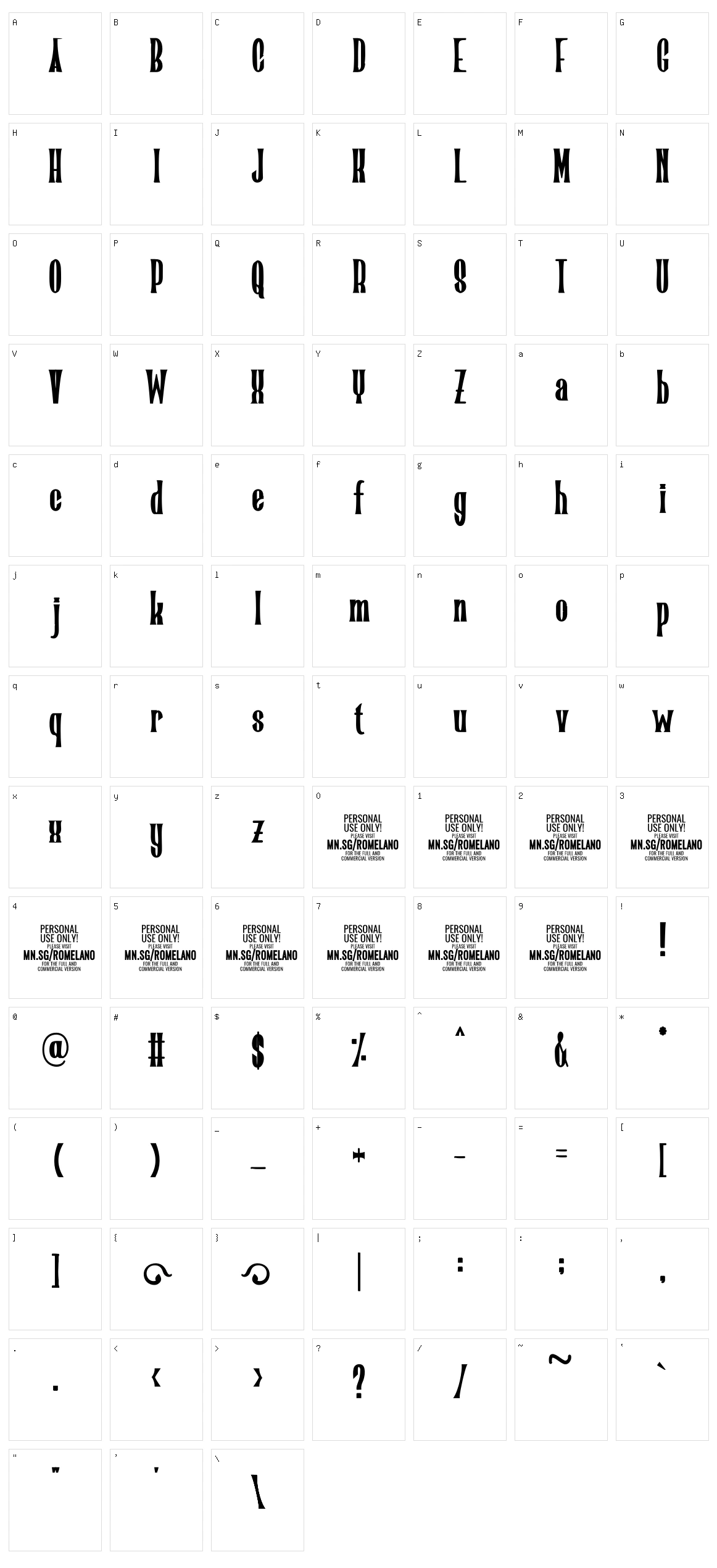 Romelano Character Set