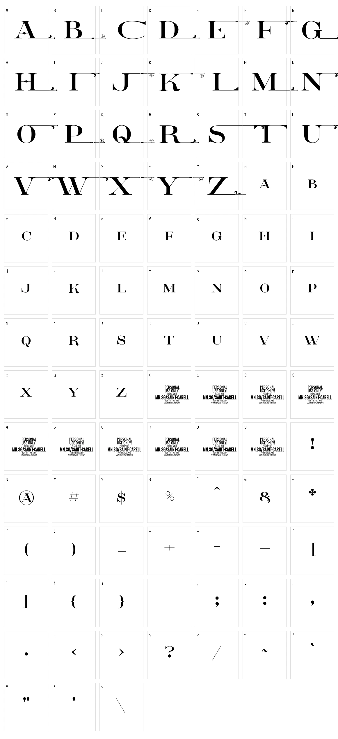 Saint Carell Character Set